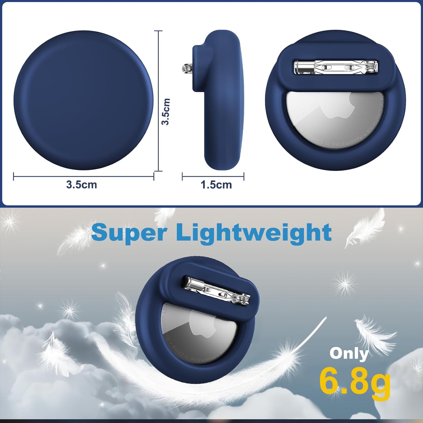 Dingfeiyu Airtag Holder Hidden, Custodia per localizzatore GPS nascosta, Custodia Airtag Nascosta con Spilla per bambini, anziani, animali domestici, zaini, bagagli (blu scuro) - 2