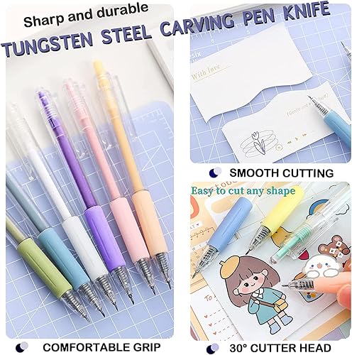 Miniatura 3 de 10 piezas de bolígrafo de utilidad para estudiantes con patrón de dibujos animados herramienta de corte de papel cuchillo cortador creativo