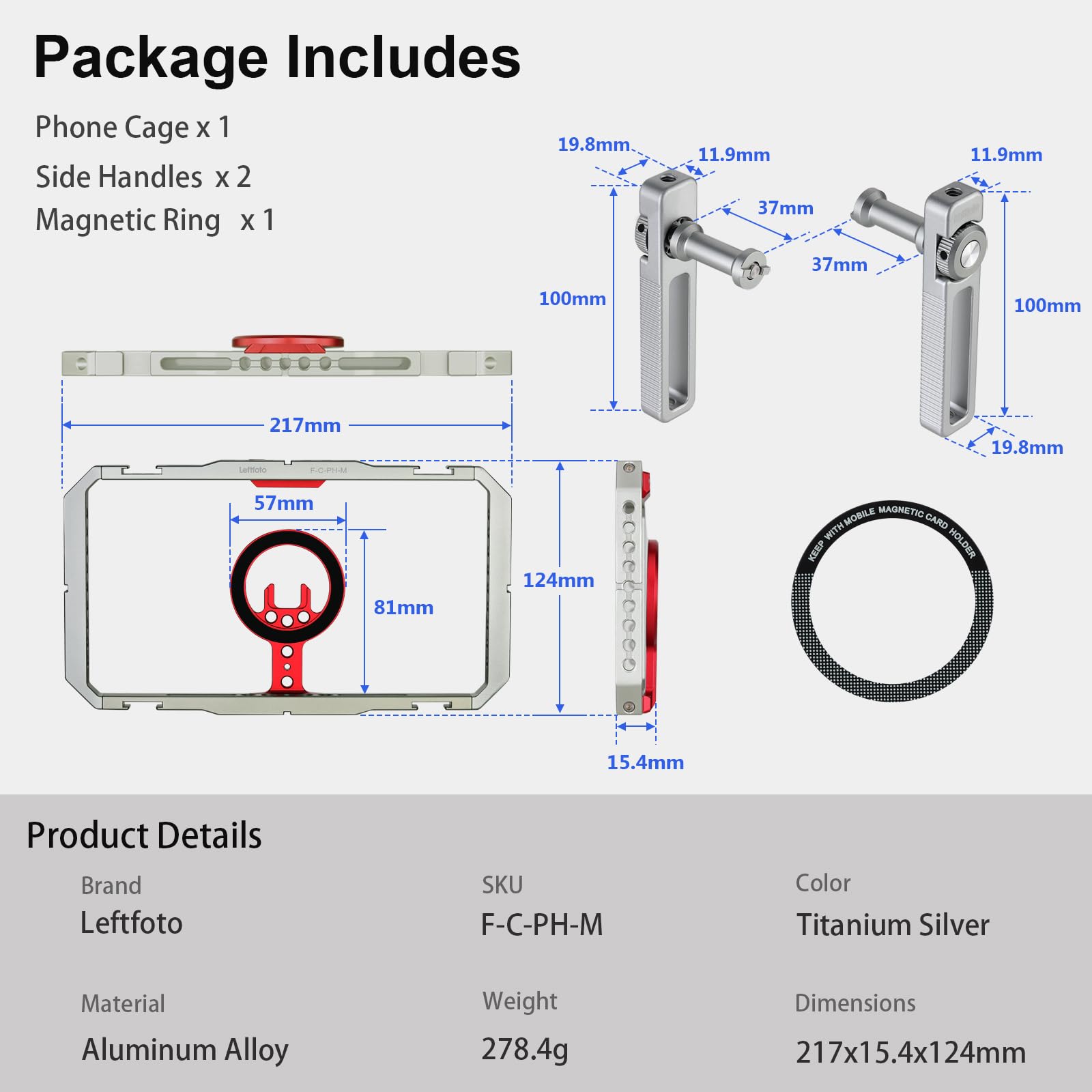 Leftfoto Supporto magnetico in metallo per smartphone con doppia maniglia per iPhone 17 16 15 14 13 12 Pro Max Mini e custodia per Samsung, per vlogging/riprese video