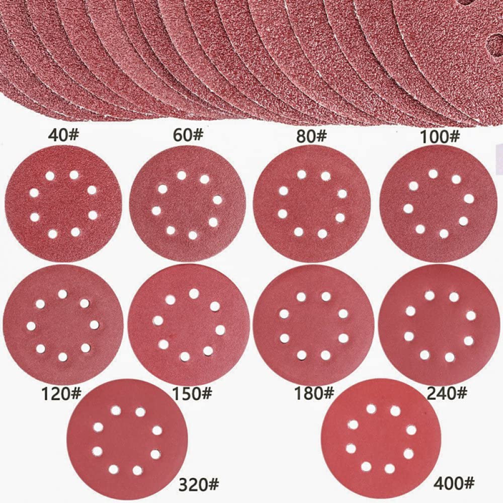 80 PZ Dischi Abrasivi Tamponi, 40 60 80 100 120 150 180 240 320 400 Grane 8-Fori Carta Vetrata Assortiti per Levigatrice Orbitale Casuale,H