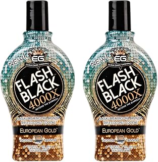2-Pack European Gold Flash Black 4000X Indoor Tanning Lotion with Time-Release DHA Bronzers Tanning Bed Lotion and Outdoor Sun Tan lotion 12 fl oz