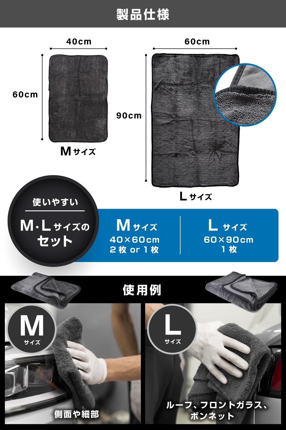 Amazon.co.jp: 洗車タオル モンスター 大判 【整備士監修／二度拭き