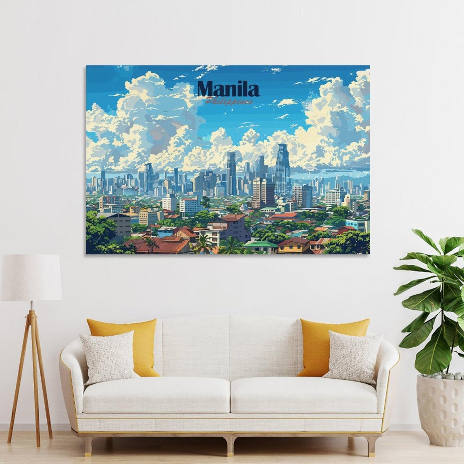 Junmoney Manila Skyline Room Decor Wall Art, 24x36inch(60x90cm), for Entrance Walls, Hall Decor Or Foyers, A Neat Decor Update for Hallways