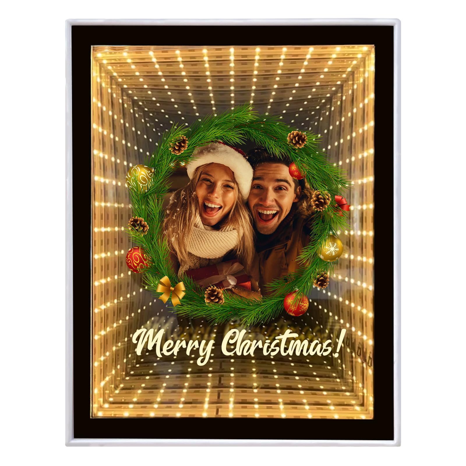 Personalised Infinity Mirror Custom Photos, Custom Christmas Gifts for Family, Girlfriend, Friends, Colleagues, Desktop LED Night Light Makeup Mirror 2 in 1, Home Decoration Bedroom Office Living Room