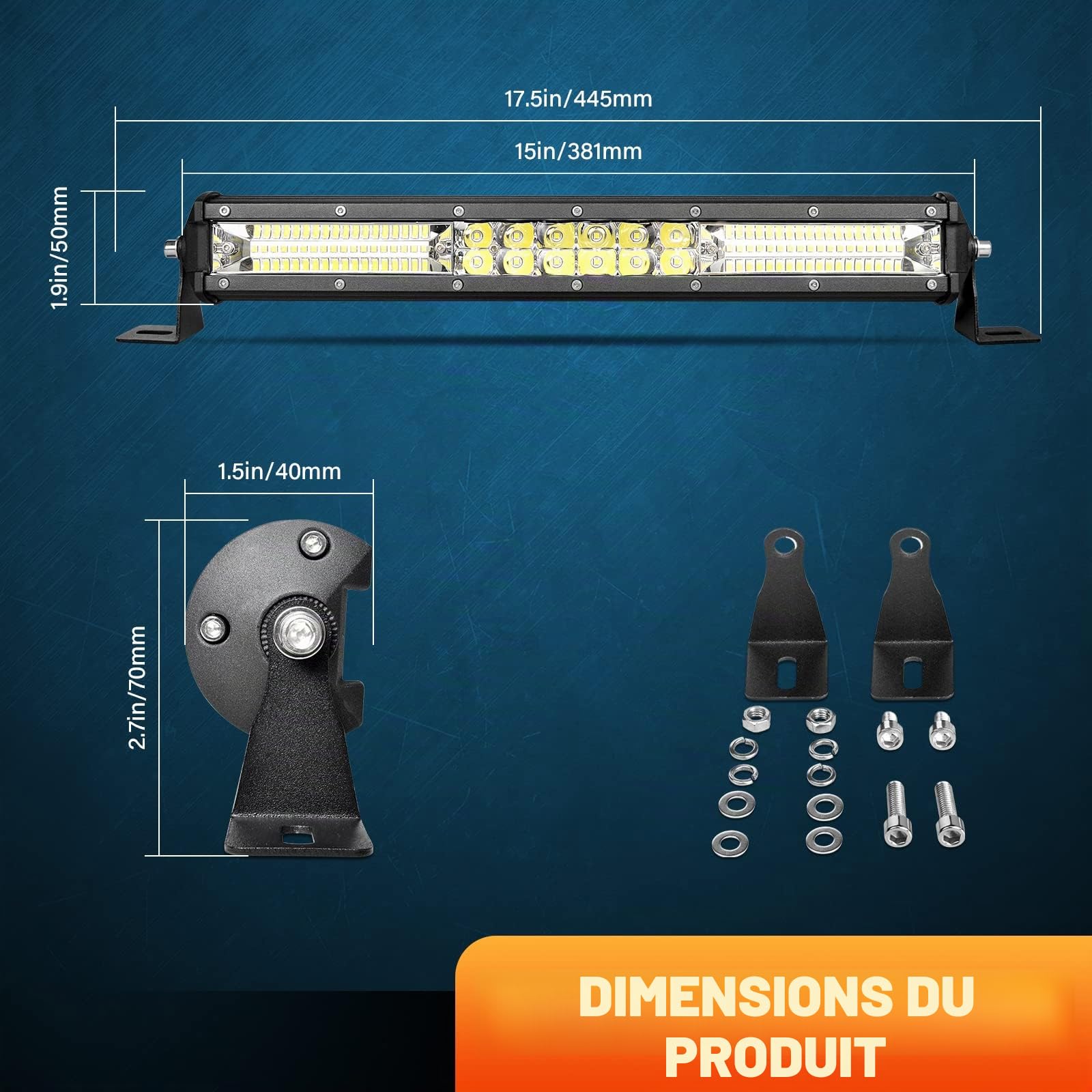 PICAA Barre Led, 15 pouces 38 CM 144W 7D Led Barre Lumineuse Avec câble, Mince Rampe a led barre de led Faisceau de Spot D'inondation,12V hors route Voiture Véhicules 4x4 SUV ATV Camion Tracteur