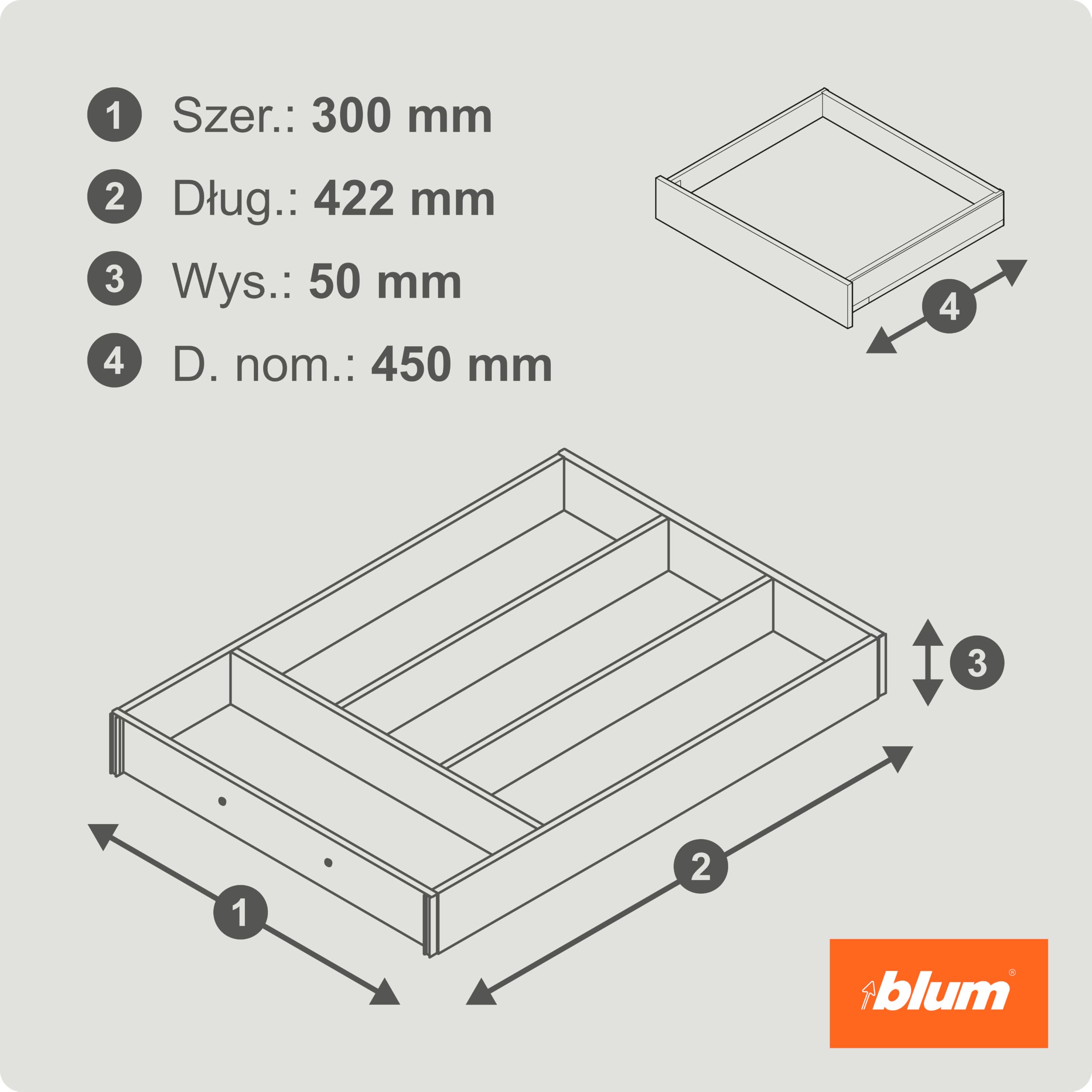 blum AMBIA-LINE wkład na sztućce | premium organizer szuflady do nowoczesnych kuchni i mebli | porządkuje sztućce | z nóżkami antypoślizgowymi | 42×30×5 cm | Orzech Tennessee
