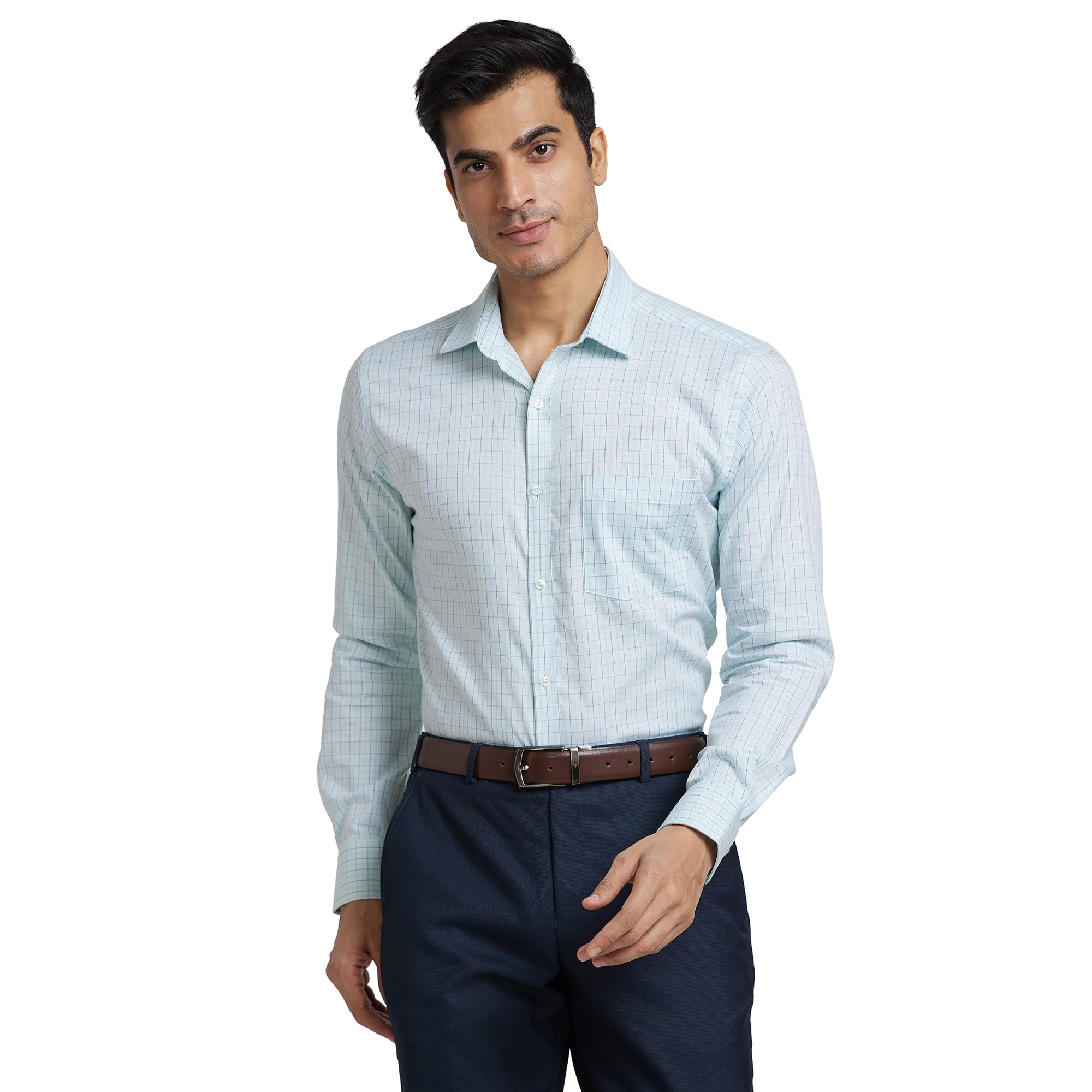 park avenue Men's Pure Cotton Checks Pattern Slim Fit Semi Cutaway Collar Full Sleeve Formal Shirt-picture-17