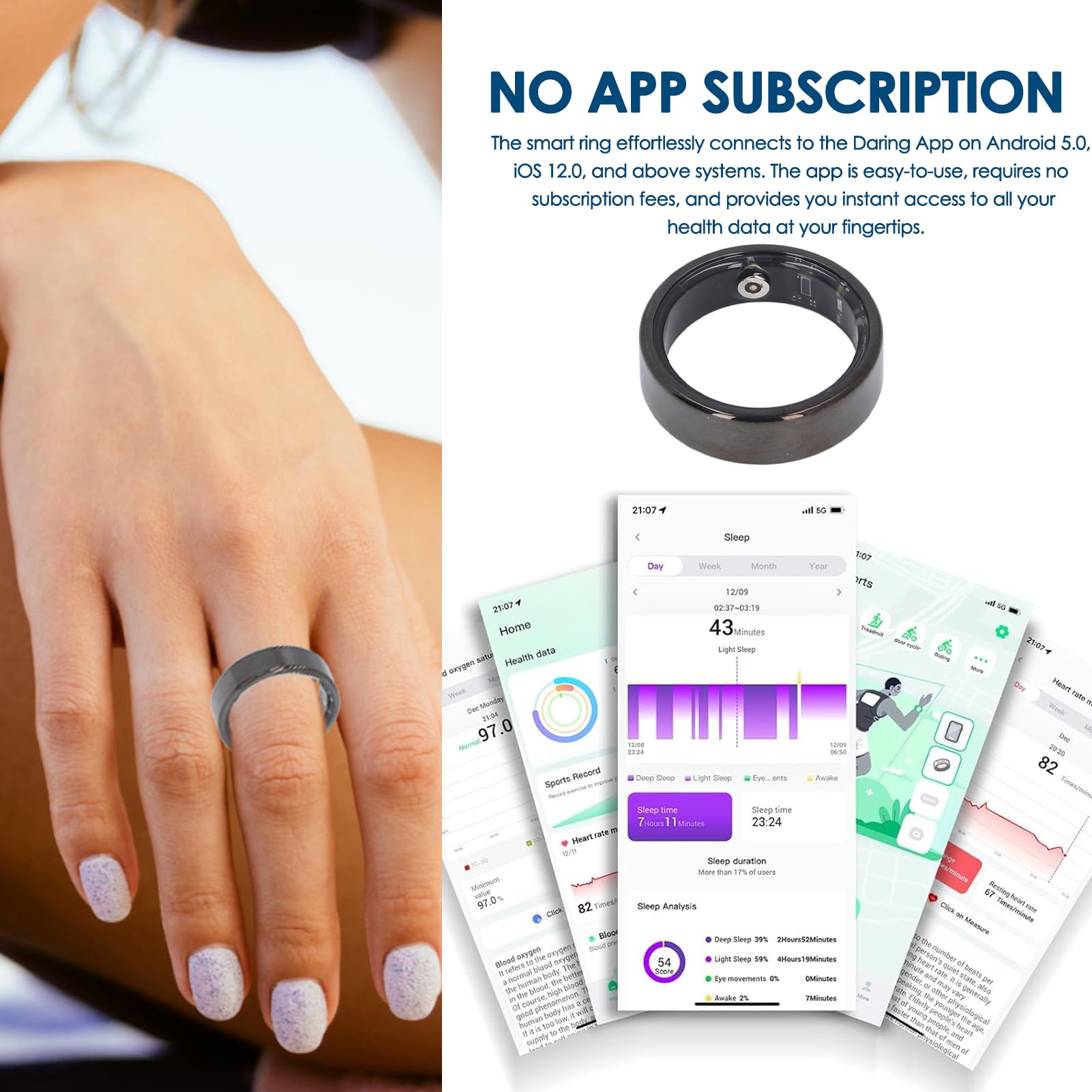 Anello Intelligente per Uomini e Donne, Fitness Tracker Impermeabile IP68, Monitoraggio dei Passi di Salute del Sonno, Anelli Intelligenti per lo Sport (22,3 mm/0,88 pollici)