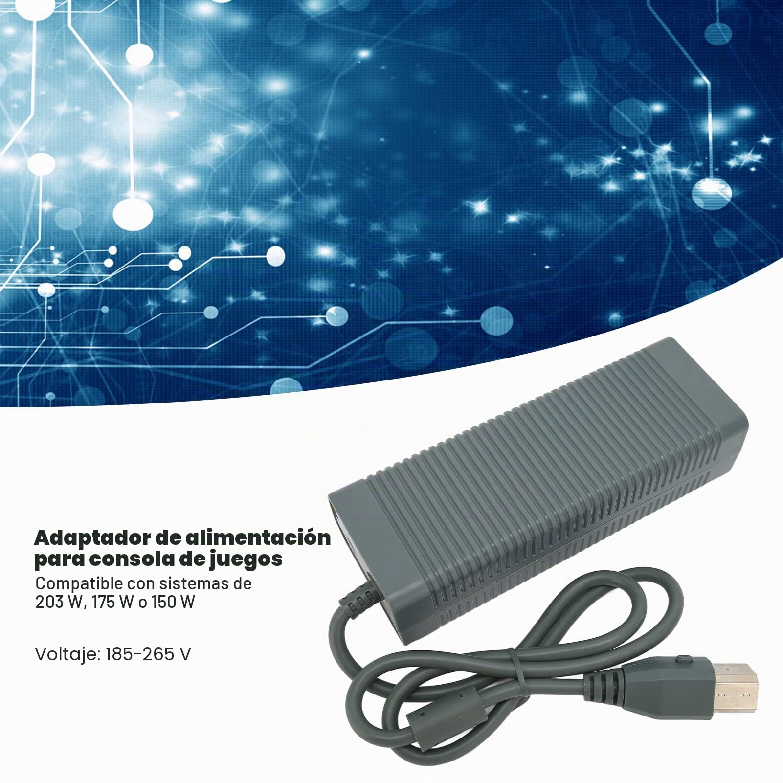 para Xbox 360, Juego de Adaptador de Cargador de Fuente de Alimentación de Consola con Enchufe de Cable 185-265VEU
