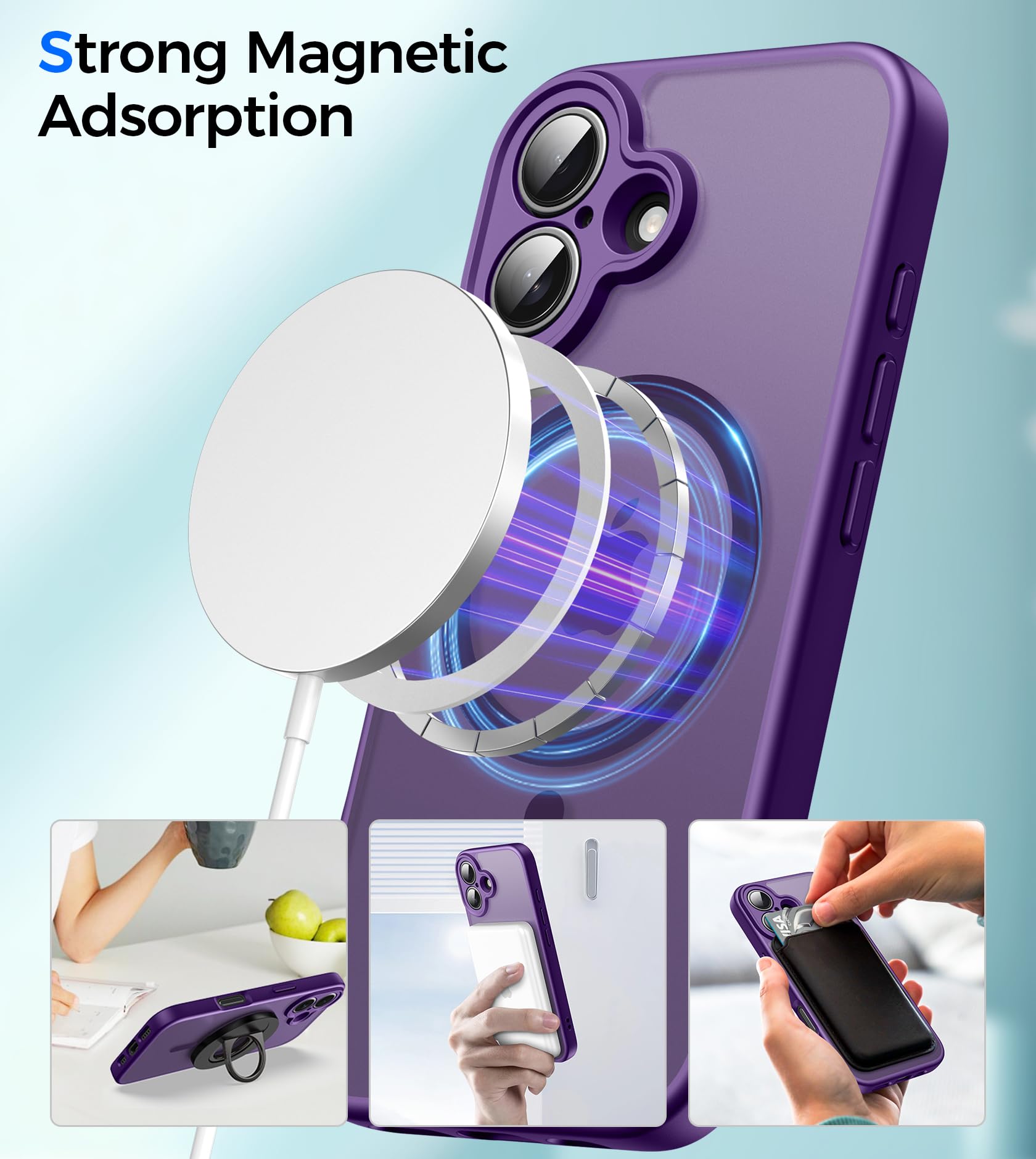 Natiiozie Magnetica Cover per iPhone 17, Compatibile con Mag Safe,Antiurto di Grado Militare,Protezione Completa Della Fotocamera,Anti-Graffio Custodia Traslucida Opaca-Viola