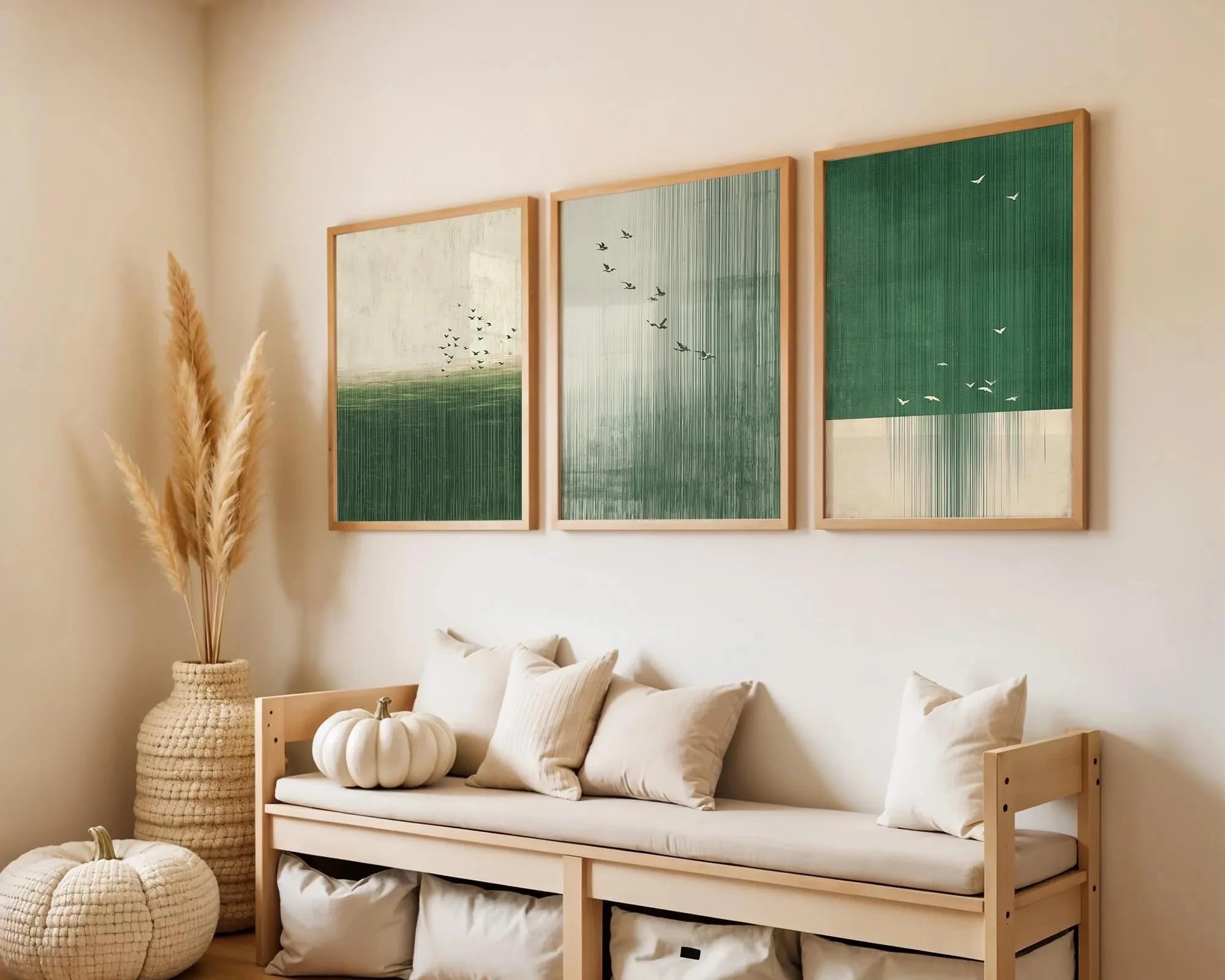 Minimalist Flying Birds Art Canvas Prints Poster Over Sage Green Background Japandi Decor Scandinavian Minimalist Wall Art(50x70cm-3Pcs)