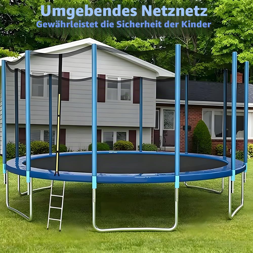 Trampolin Netz 305 6 Stangen, Trampolin Sicherheitsnetz für Gartentrampoline, Ersatznetz Tampolin innenliegend Netz mit Reißverschluss und Schnallen, Netzhöhe 180 cm