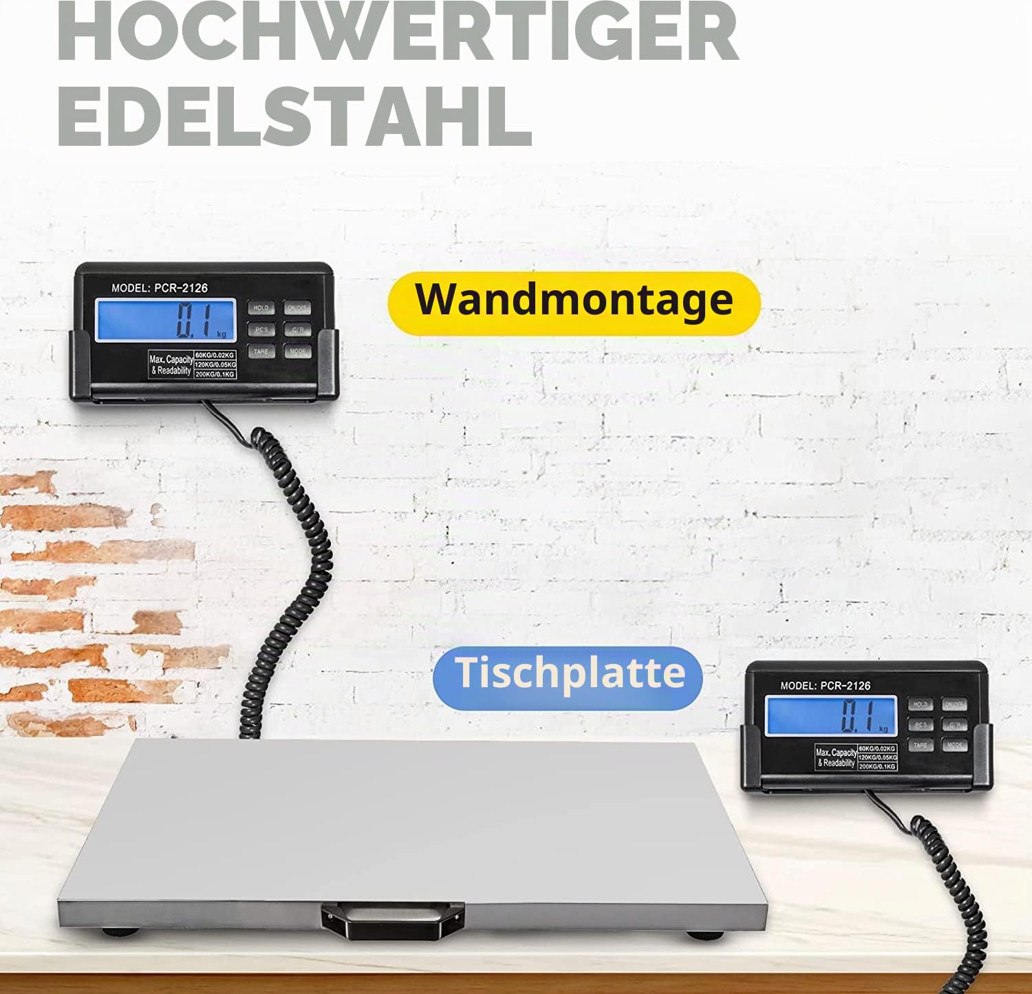Bodenwaage Tierwaage Hundewaage Paketwaage Katzenwaage Veterinärwaage Plattformwaage, Große Edelstahlplattform 103 x 53cm, Externes LCD, Wägeeinheit kg/oz/lb