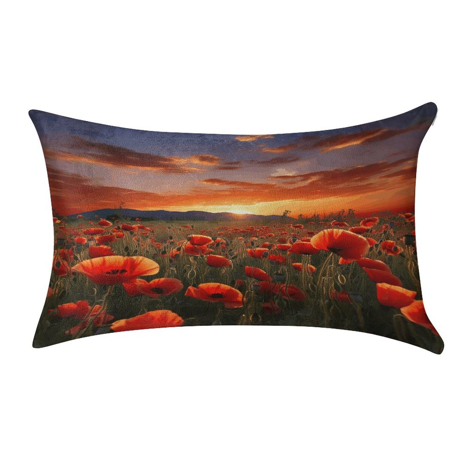 VstaDank Red Poppy Flower Field in Sunset Throw Pillow Cover 12"×20" Ultra Soft Pillowcase Cozy Lumbar Pillow Shell Gold Velvet Exquisite Decorative Cushion Sham Protector for Couch Sofa Bedroom