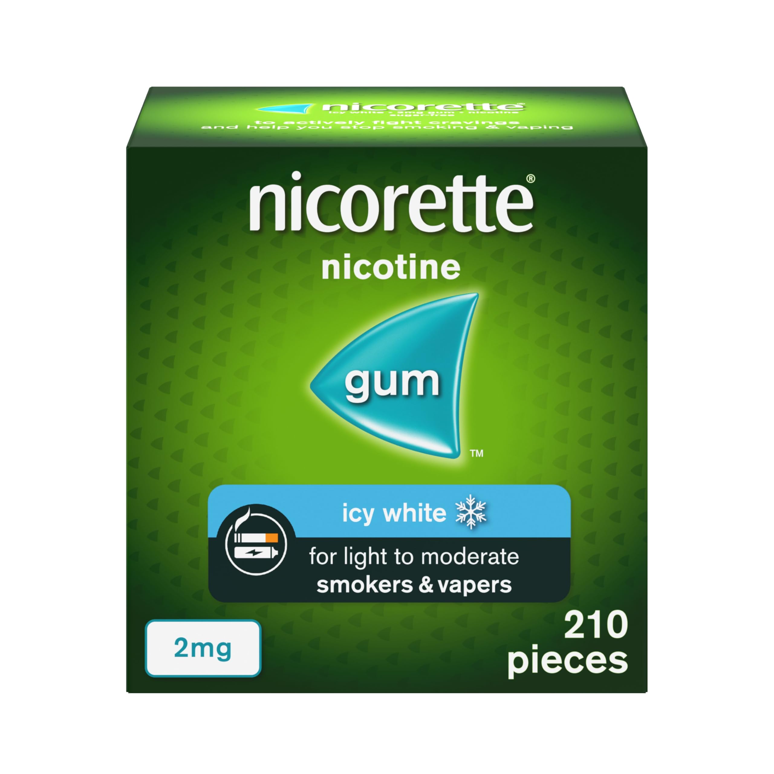 NicoretteIcy White 2mg Gum (210 Pieces), Discreet Stop Smoking and Stop Vaping Aid to Help you Quit For Good, Tackle Cravings and Withdrawal Symptoms, Nicotine Gum (Quit Smoking or Vaping)