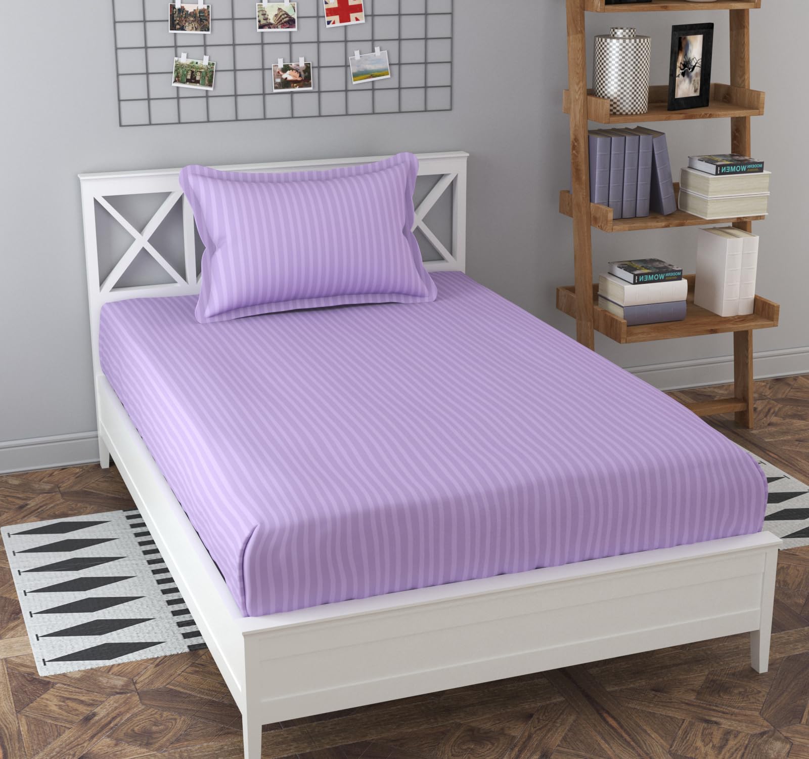 Olive Striped Cotton Bedsheet - Single Bed -14