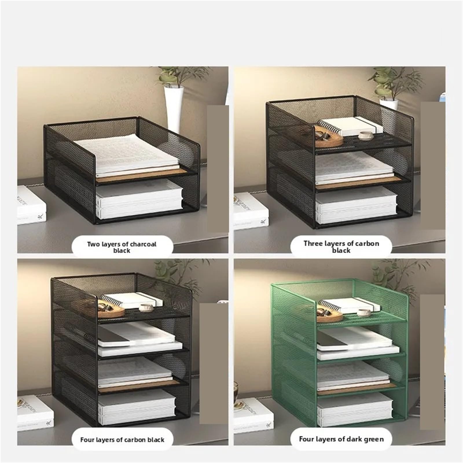 Papier Schreibtisch Ablage Papier-Organizer for den Schreibtisch, 4-stufiges Tablett, Büroorganisation und Aufbewahrung – Schwarz für Büroorganisation(2-Tier-Black)