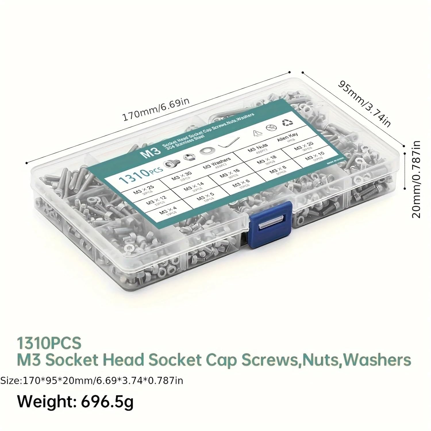 Set Screw Assortment Kit Hex Socket Head Cap Screws Assortment Kit with Bolts and Nuts Flat Washers for Homeowners,DIYers,Mechanics,Industrial Workers