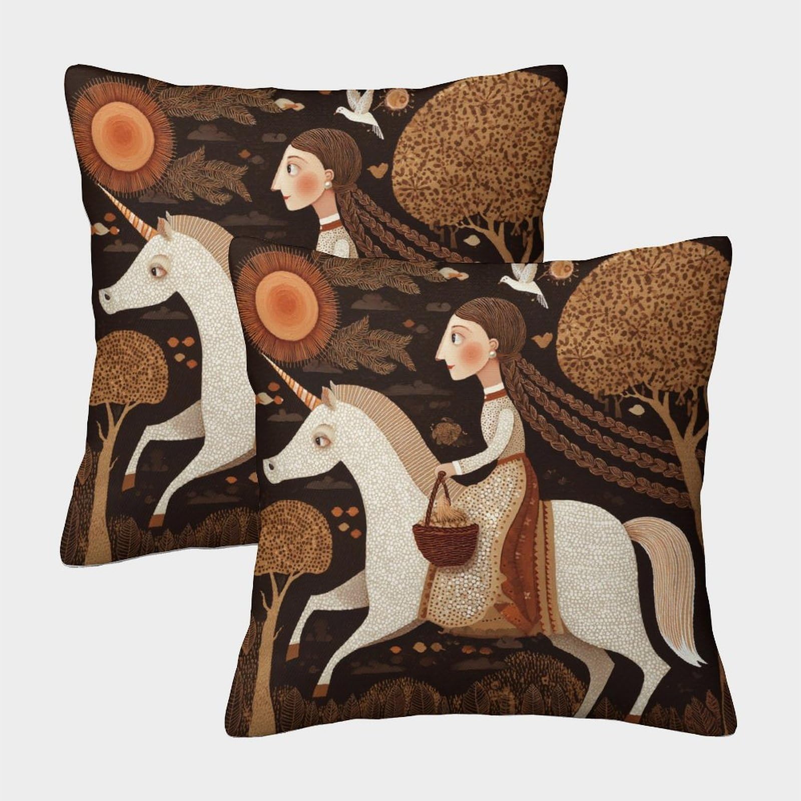 kaiyun 2 Pack 45x45cm Pillow Cases,Woman Carrying A Basket, Medieval Illustration Decorative 3D Printed Cushion Cover,sofa Bed Decorative Cushions
