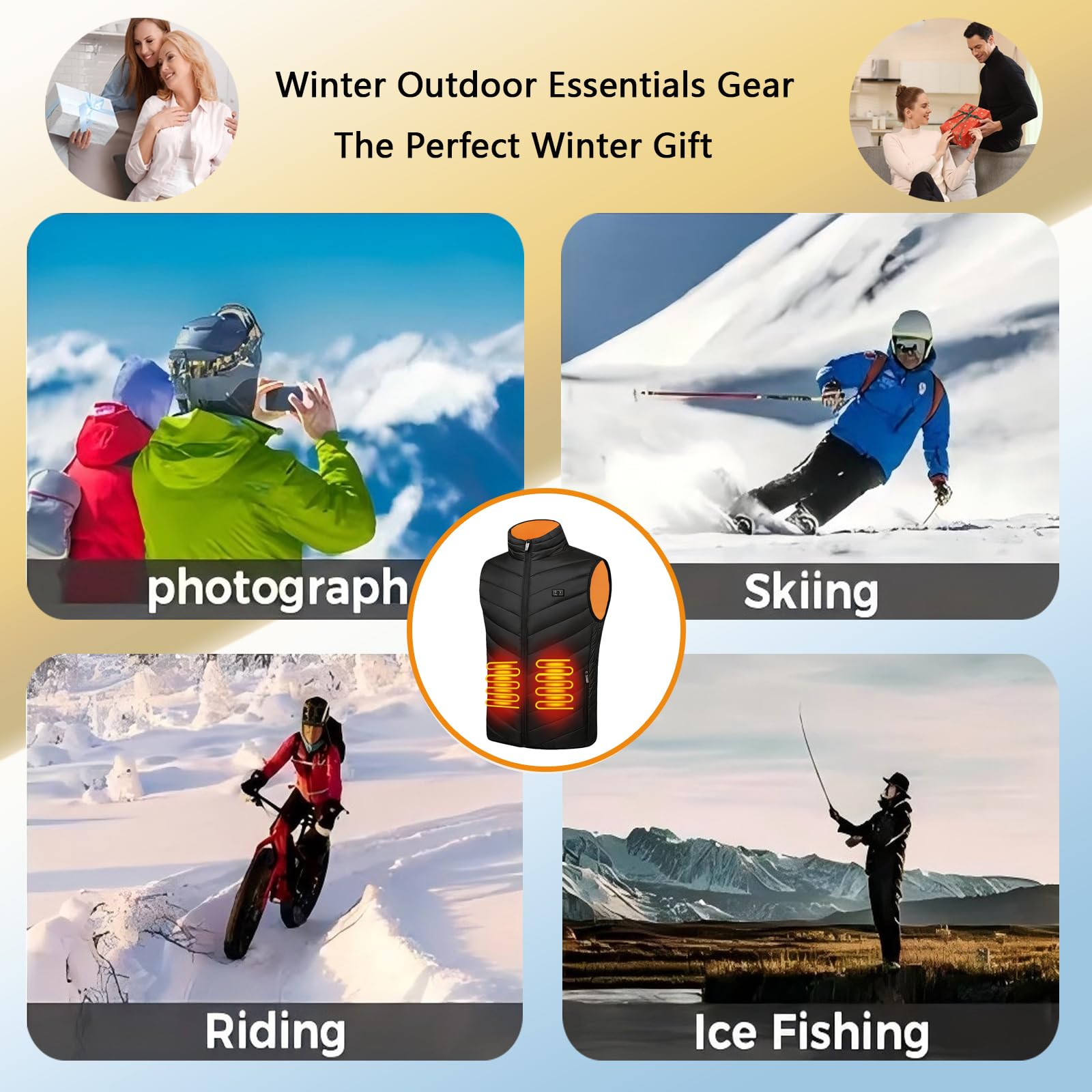 SNZ Chaleco Calefactable Con Batería, USB Chaqueta Calefactable, Invierno Cálido Chaleco Mujer Y Chaleco Hombre Para El Senderismo Al Aire Libre Caza Moto Camping Snowboard