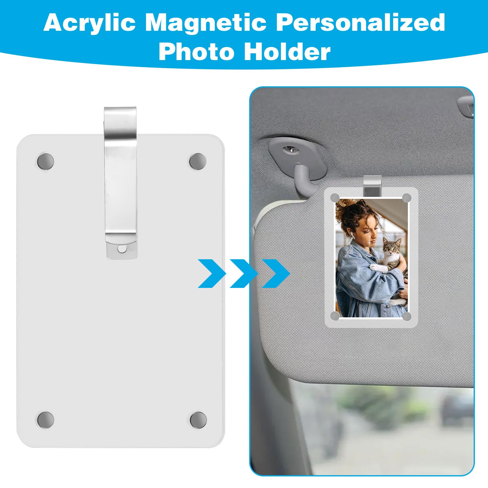 Thinp 3 sztuki magnetycznego spersonalizowanego uchwytu na zdjęcia, 9 x 6 cm, ramka na zdjęcia do samochodu, uchwyt na osłonę przeciwsłoneczną, spersonalizowane akcesoria samochodowe do zamontowania