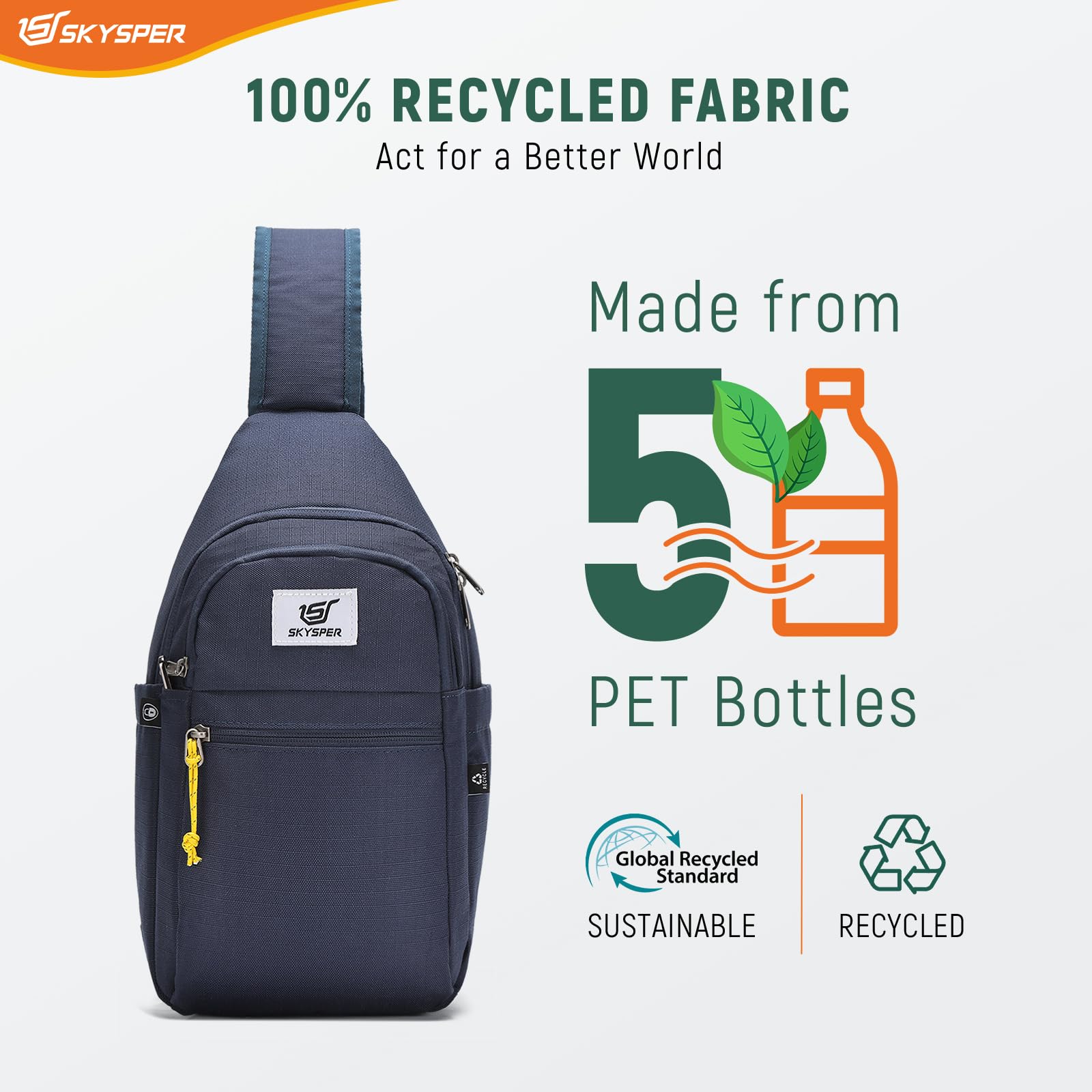 SKYSPER Torba na ramię RFID antykradzieżowa torba crossbody, z recyklingu, podróżna, torba na ramię, plecak na ramię