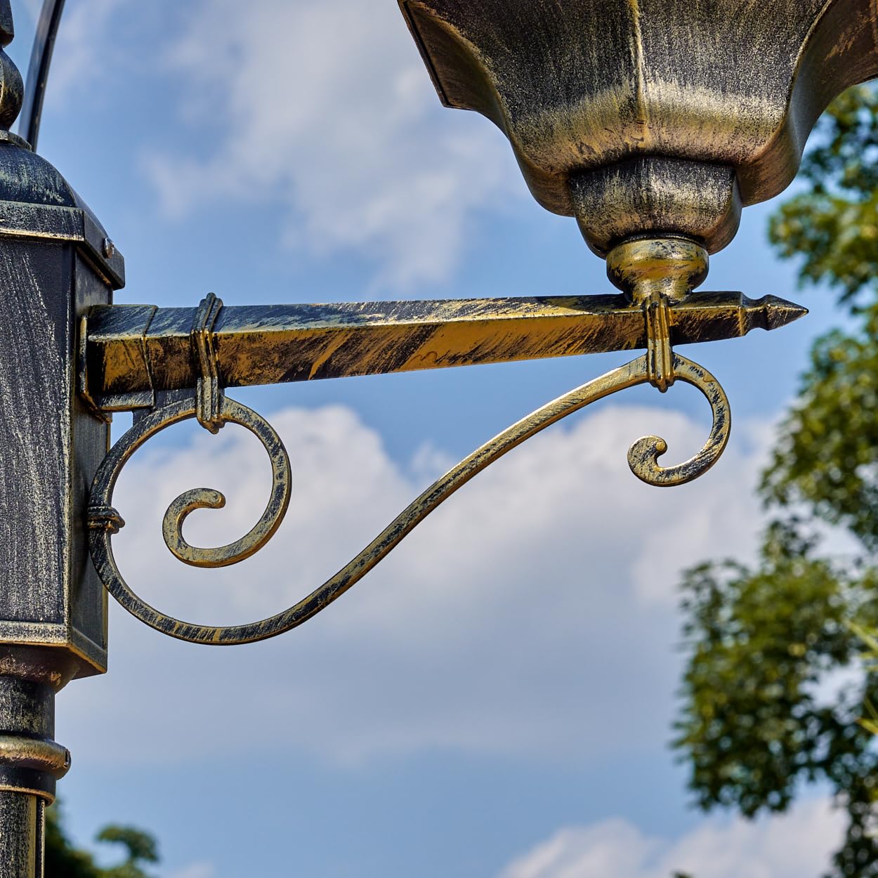 Etoe kandelabr, zewnętrzna lampa chodnikowa wykonana z metalu/szkła w kolorze czarnymno-złotym/przezroczystym, antyczny/dom wiejski, lampa do ogrodu/tarasu, wysokość 250 cm, 3 x E27, bez żarówki, IP44