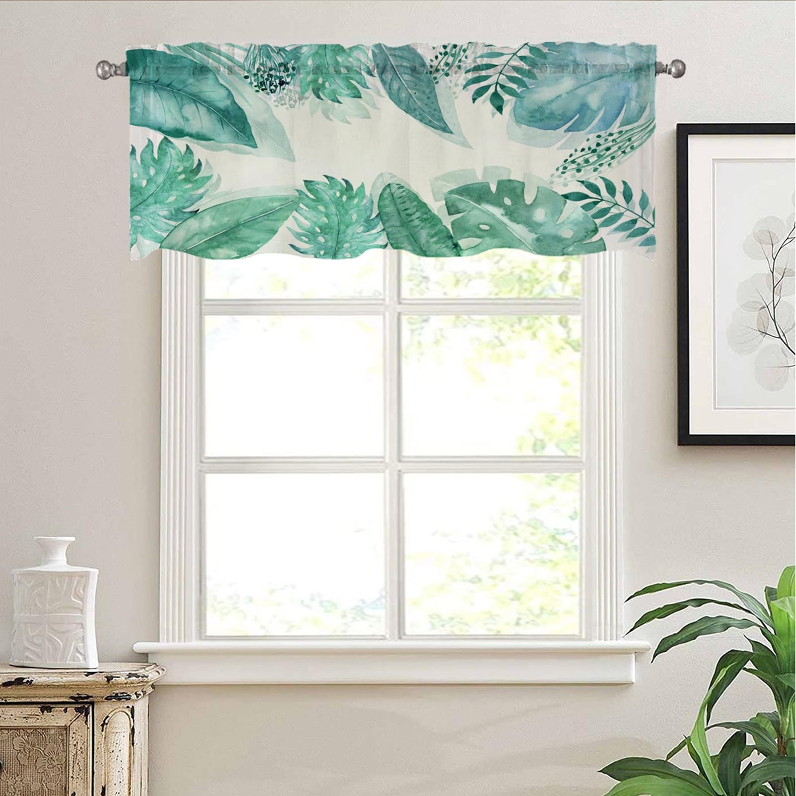 Visillo para salón de hojas tropicales KnSam, cortina moderna y opaca de poliéster de 152x45 cm