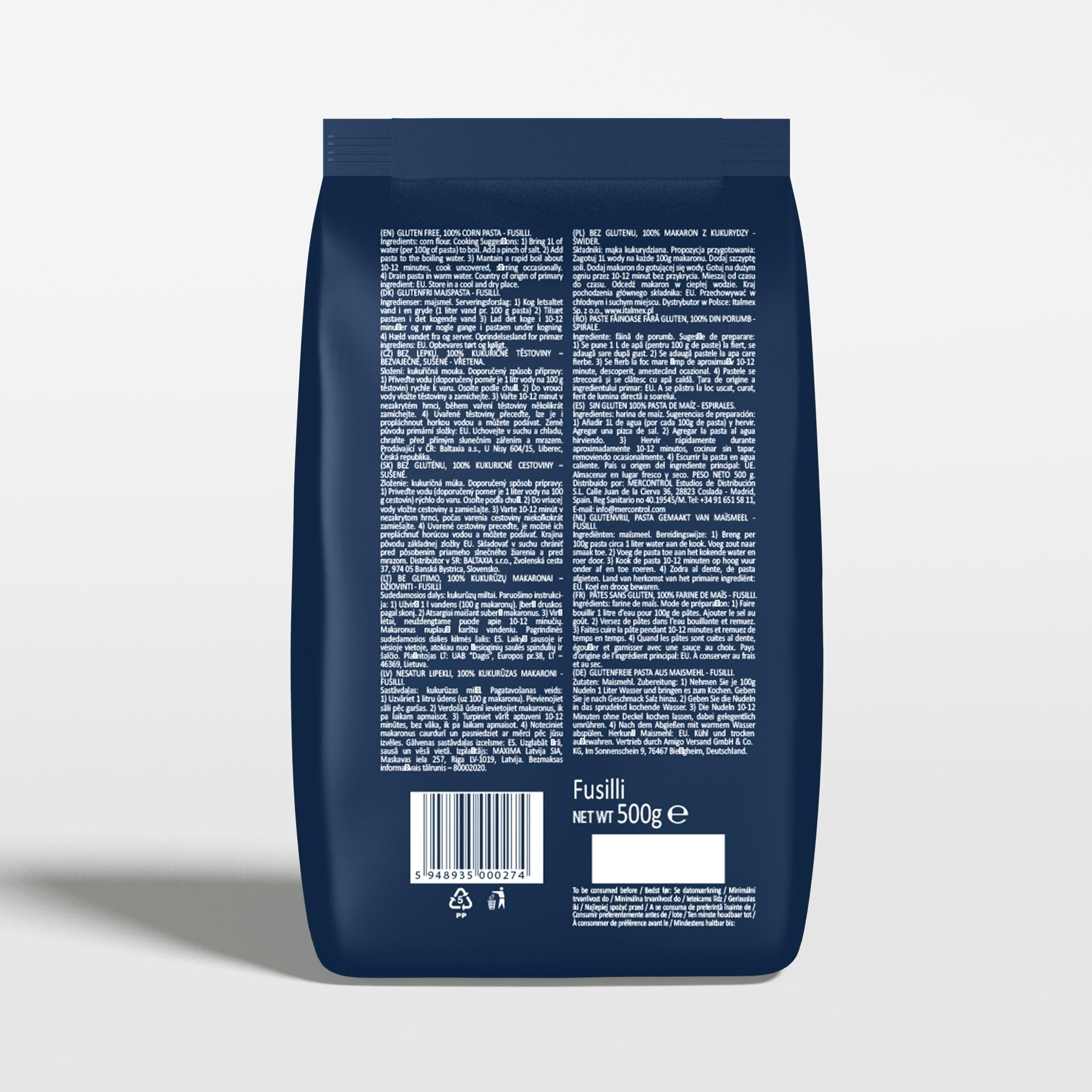Sam Mills - Fusilli Sin Gluten - 1 paquete de 500 g - 100% Harina de Maíz - Fabricado en Instalaciones Sin Gluten - Mejora el Tránsito Intestinal - Ideal para Dietas Veganas - 2
