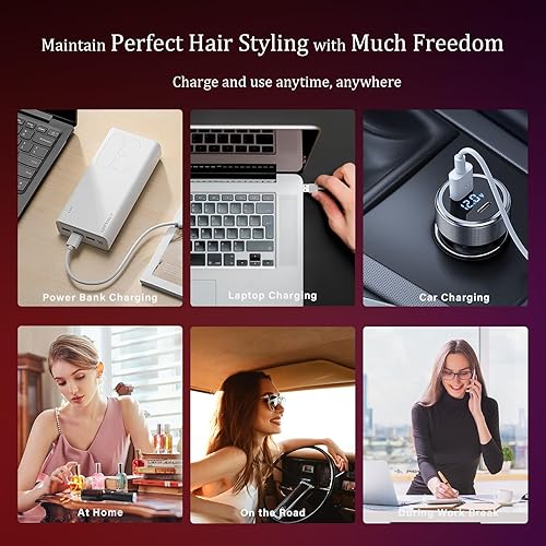Miniatura 6 de Cepillo alisador de pelo inalámbrico, peine eléctrico de hierro caliente de tamaño de viaje para alisar el cabello de mujeres con batería de trabajo