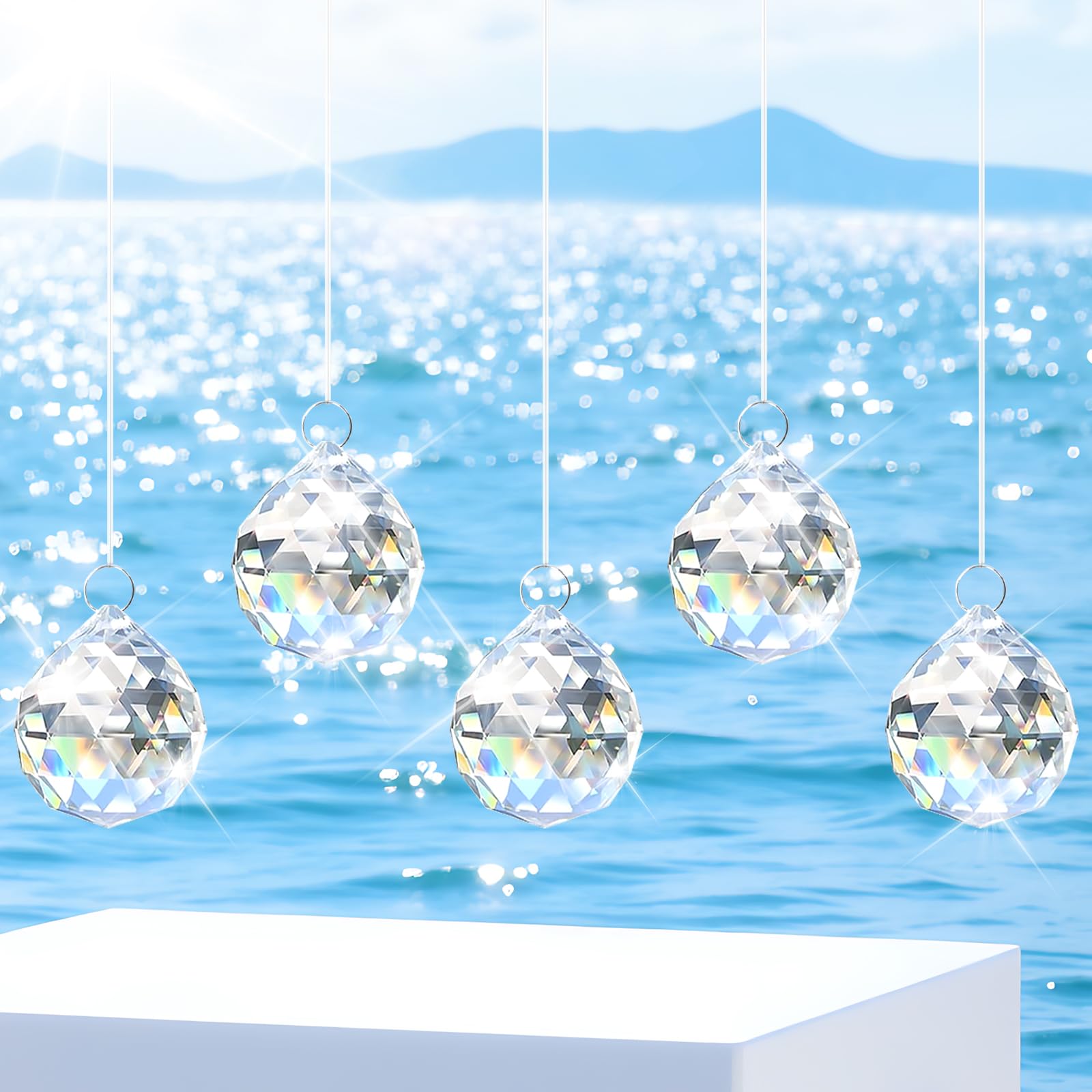 Soodyoow 20 Stück Sonnenfänger, 30mm Sonnenfänger Kristall, Suncatcher, Kristalle zum Aufhängen, Suncatcher Kristall, Sonnenfänger Bastelset, mit Transparenter Linie, und 20 Ringe