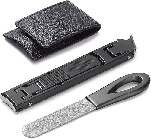 Cortaúñas portátiles para uñas gruesas, ultra delgado, plegable, bloqueo de seguridad, cortador de apertura de mandíbula ancha con lima de viaje,