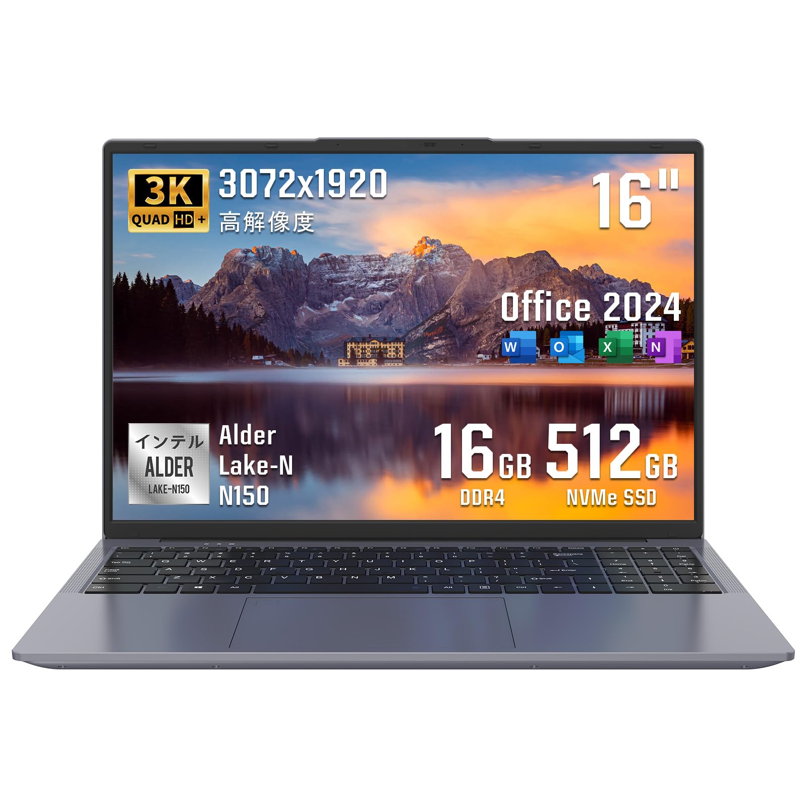 Amazon.co.jp: BINHENGLON【Office 2024搭載】 3Kノートパソコン