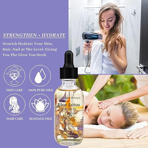 Miniatura 5 de NP NATURES PHILOSOPHY Blue Lotus Aceite multiusos para cara, cuerpo y cabello, aceite esencial orgánico fragante vegetal para piel seca, cuero