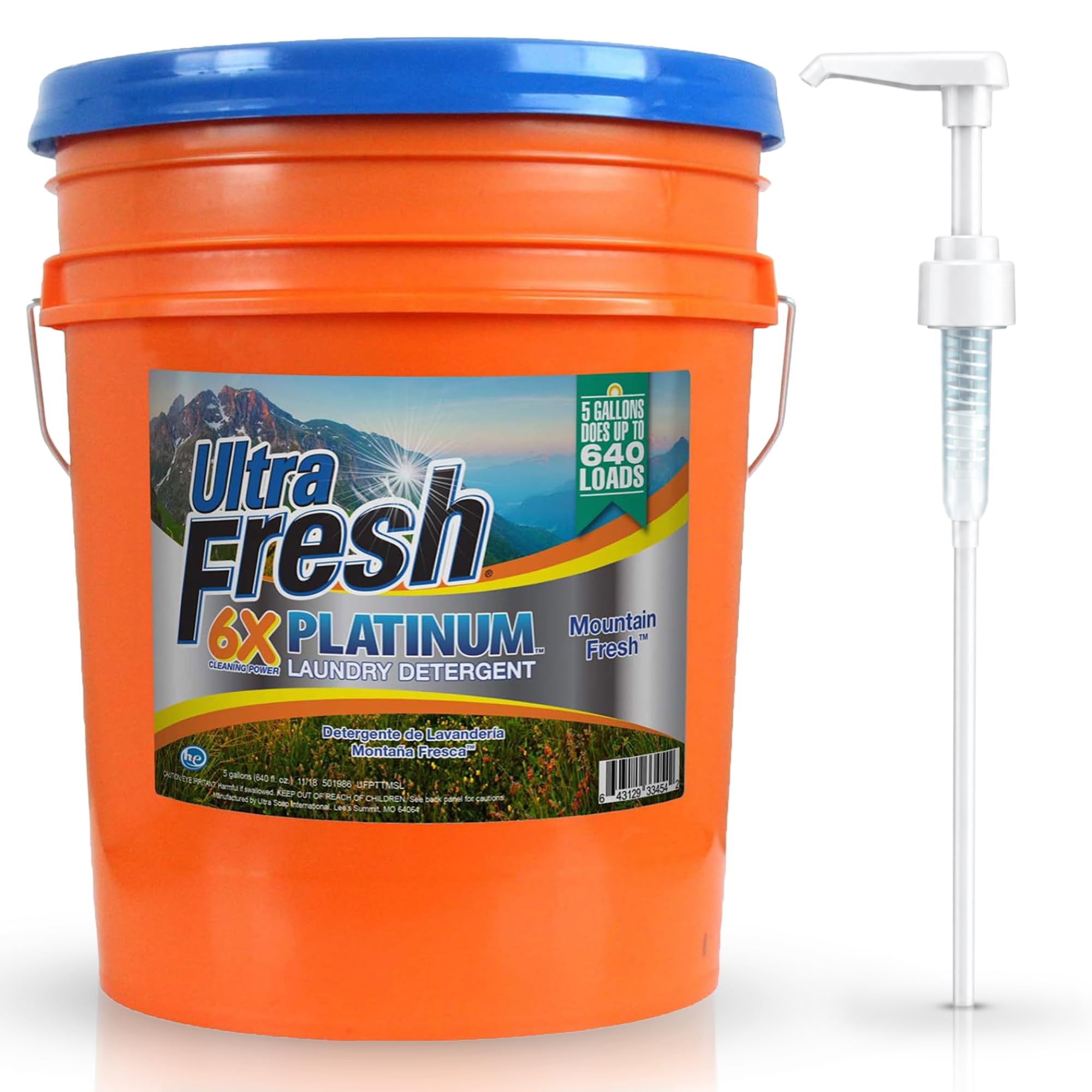 Ultra Fresh 6X Platinum Liquid Laundry Detergent, 5 Gallon, Mountain Fresh