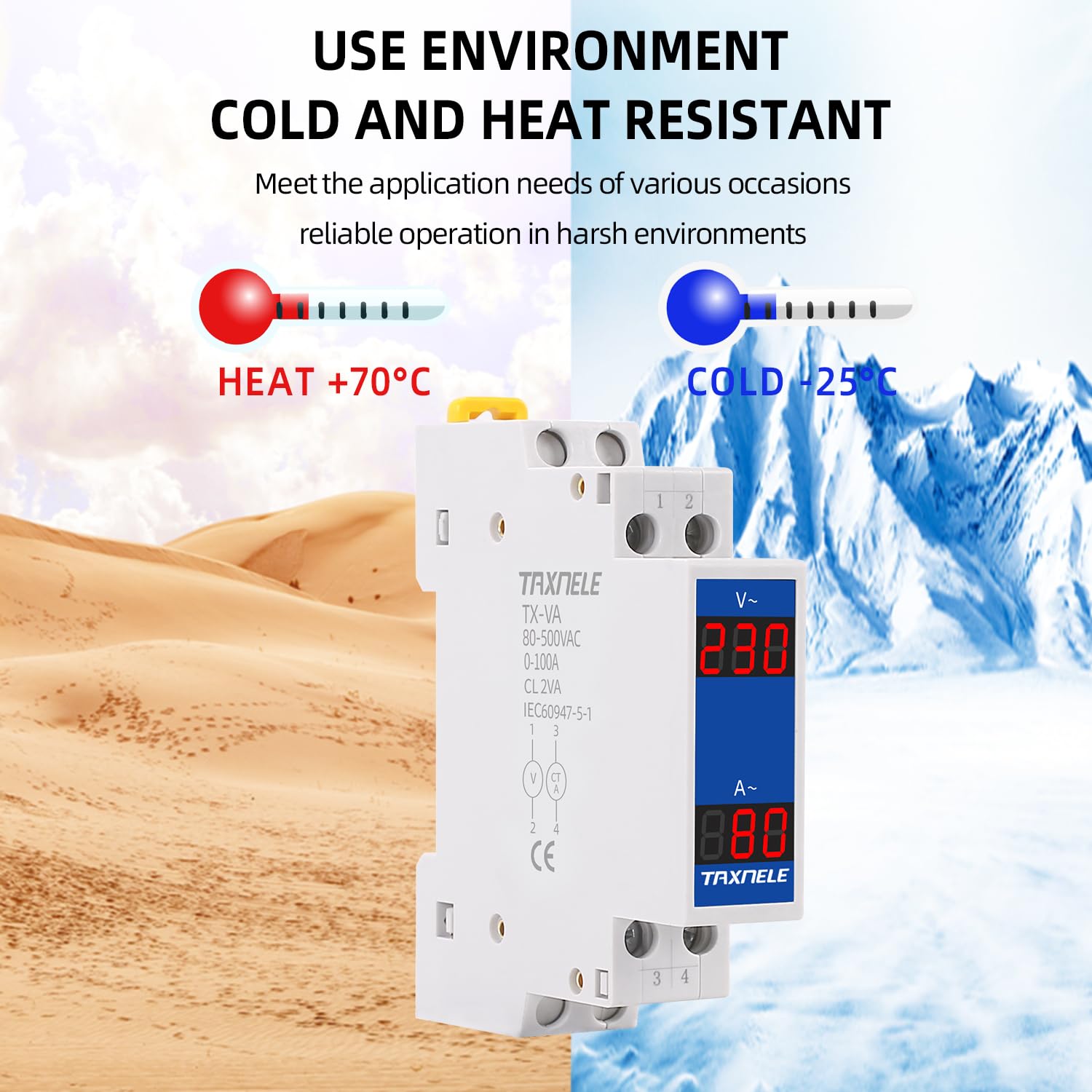 Multímetro digital modular con indicador LED, voltímetro y amperímetro para carril DIN, 18 mm, medidor de voltaje y corriente, HZ, AC 80-500 V, 110 V, 220 V, 380 V, 100 A, con CT (V+A)