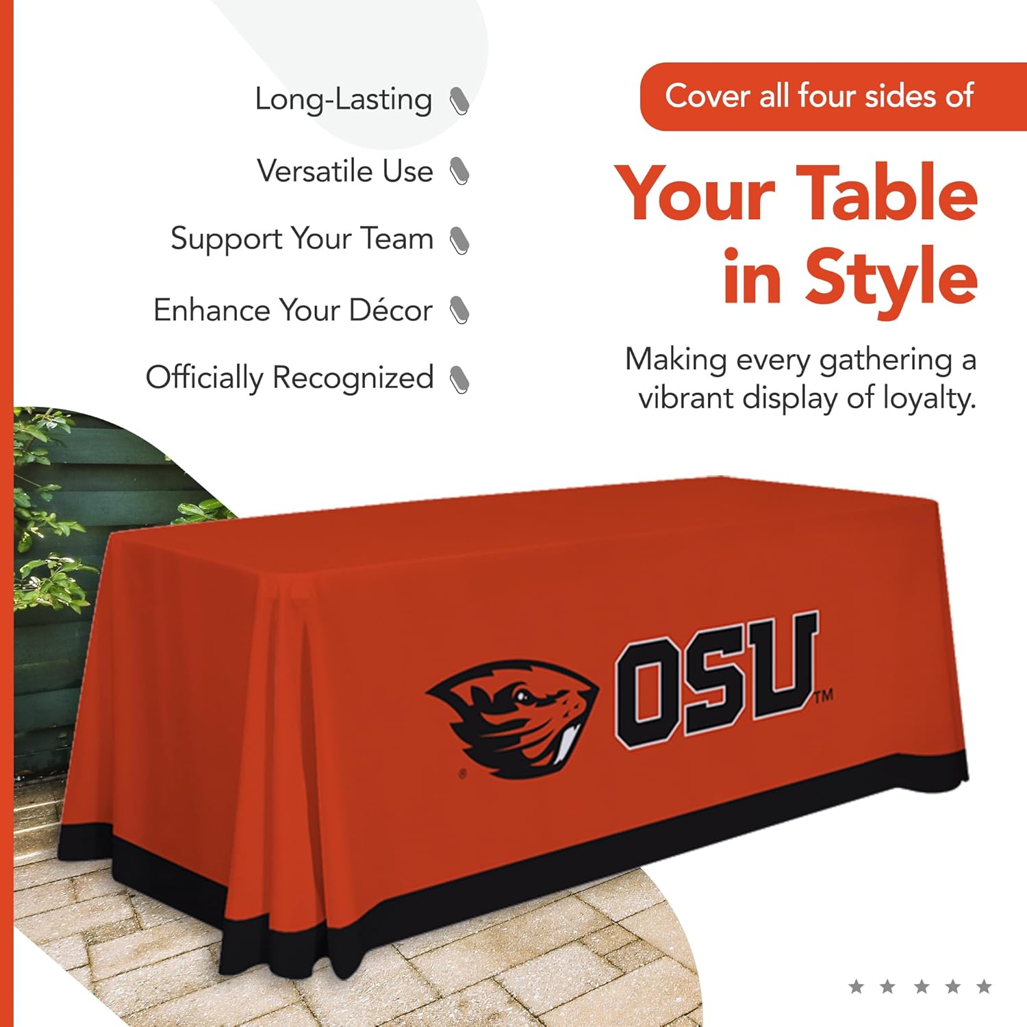 Oregon State Beavers College Sports Printed Table Throw - NCAA Licensed - Polyester - School Tablecloth (Orange, Black)