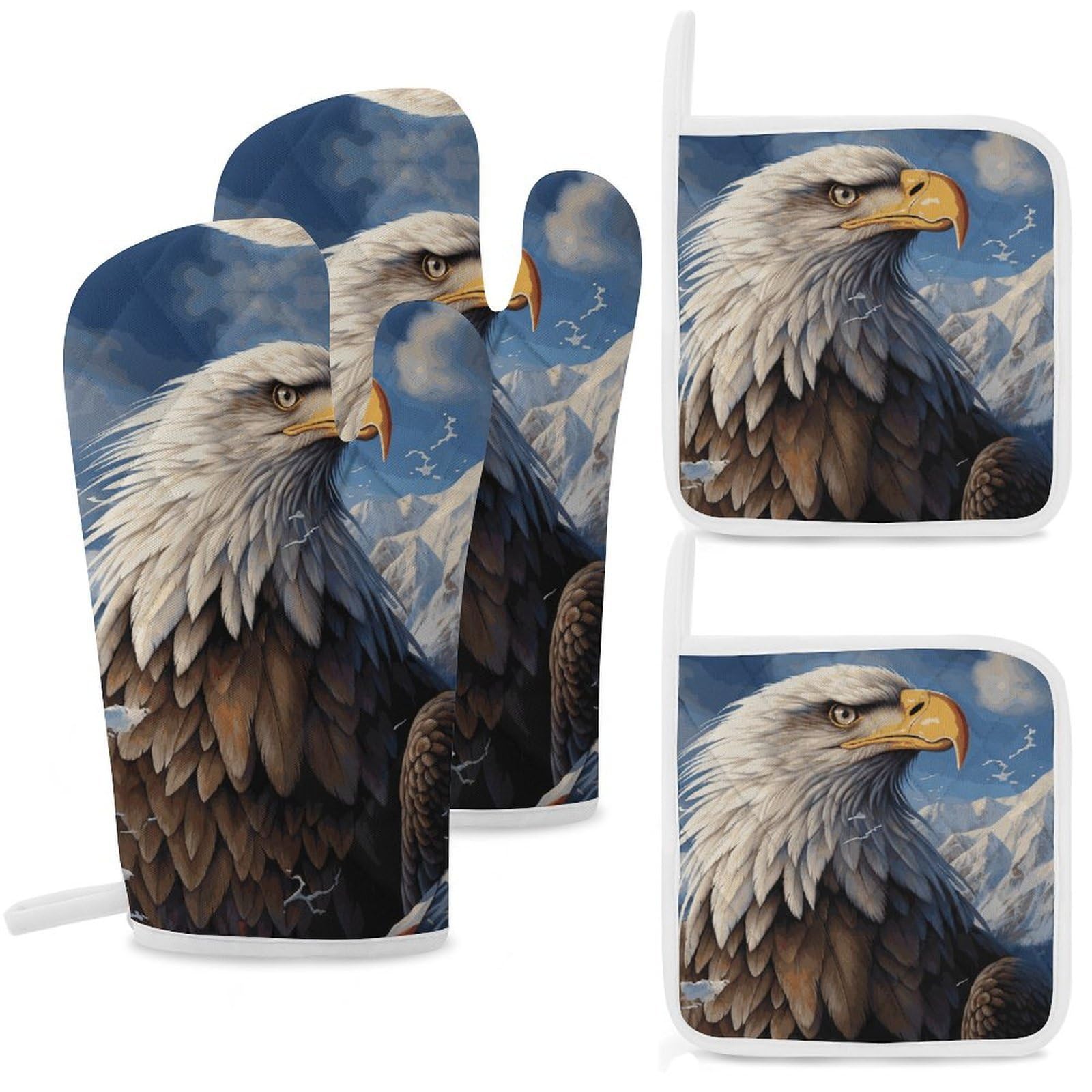 Eagle Oven Mitts and Pot Holders Sets Heat Resistant Oven Glove with Hanging Loop for Baking Cooking BBQ Thicken Potholders for Kitchen