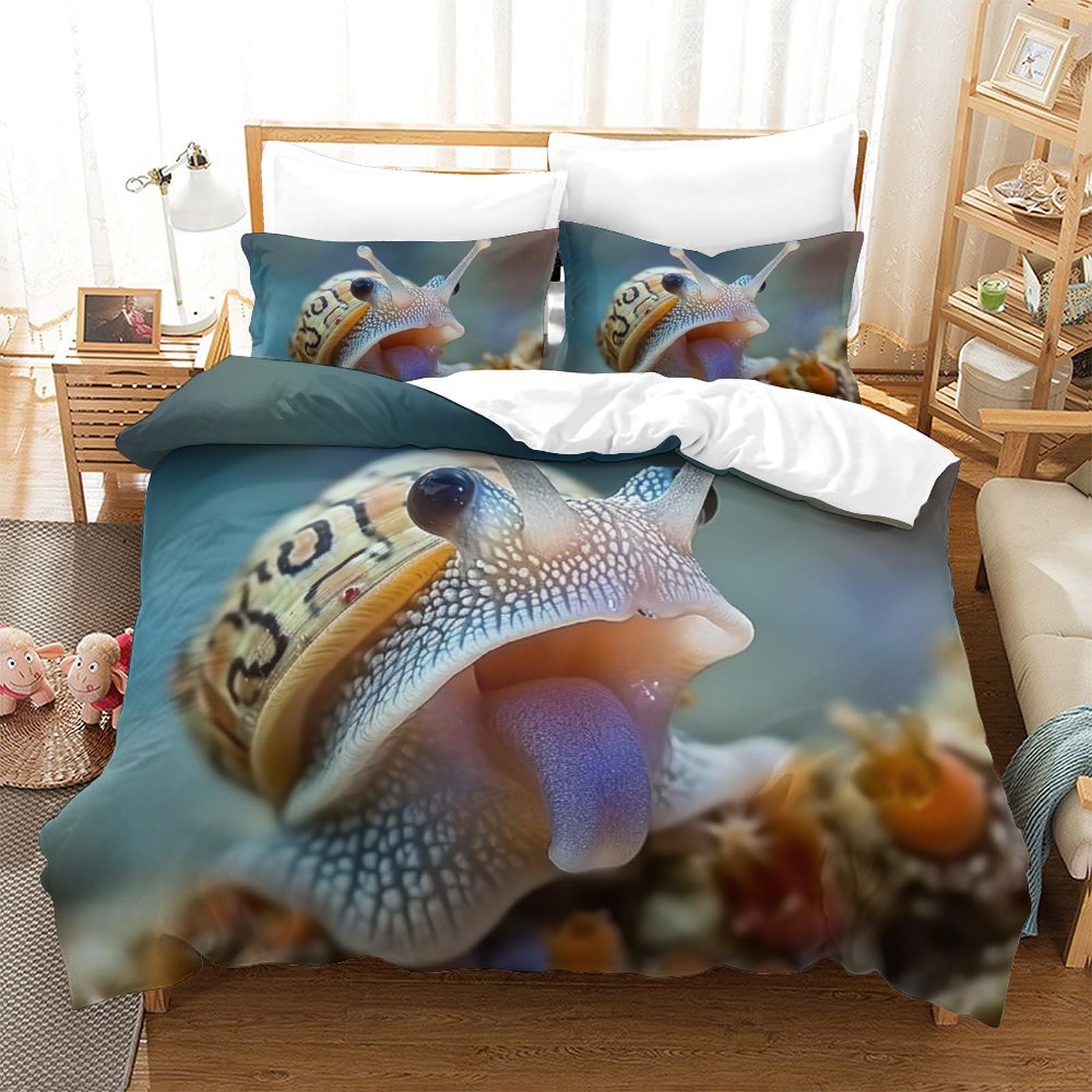 Parure de lit escargot 3D pour chambre adulte ou enfant housse de couette respirante 260x220