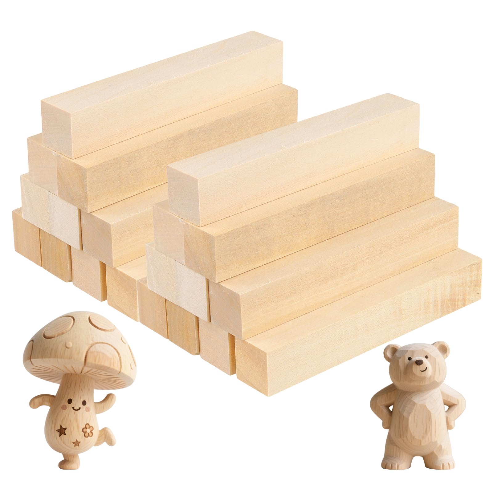 JIAYUET 20 Pieces 15 x 2.5 x 2.5 cm Basswood Carving Blocks,Unfinished Wood Blocks for Beginners,Soft Whittling Wood for Craft