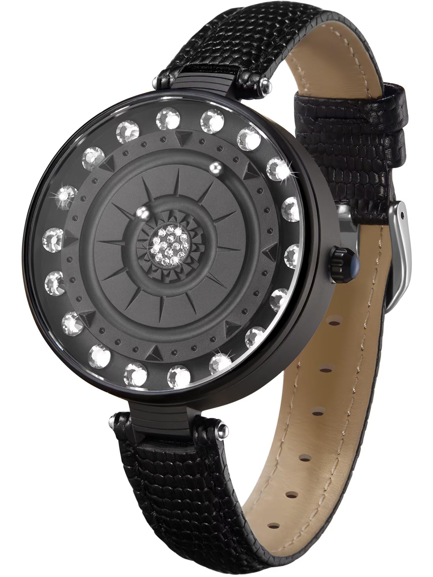 EUTOUR Orologio Magnetico da Donna Cuscinetto a Sfera 3ATM Impermeabile Diamanti Fiore Moda Semplice Quarzo Orologi da Polso da Donna 40mm Cinturino in vera pelle