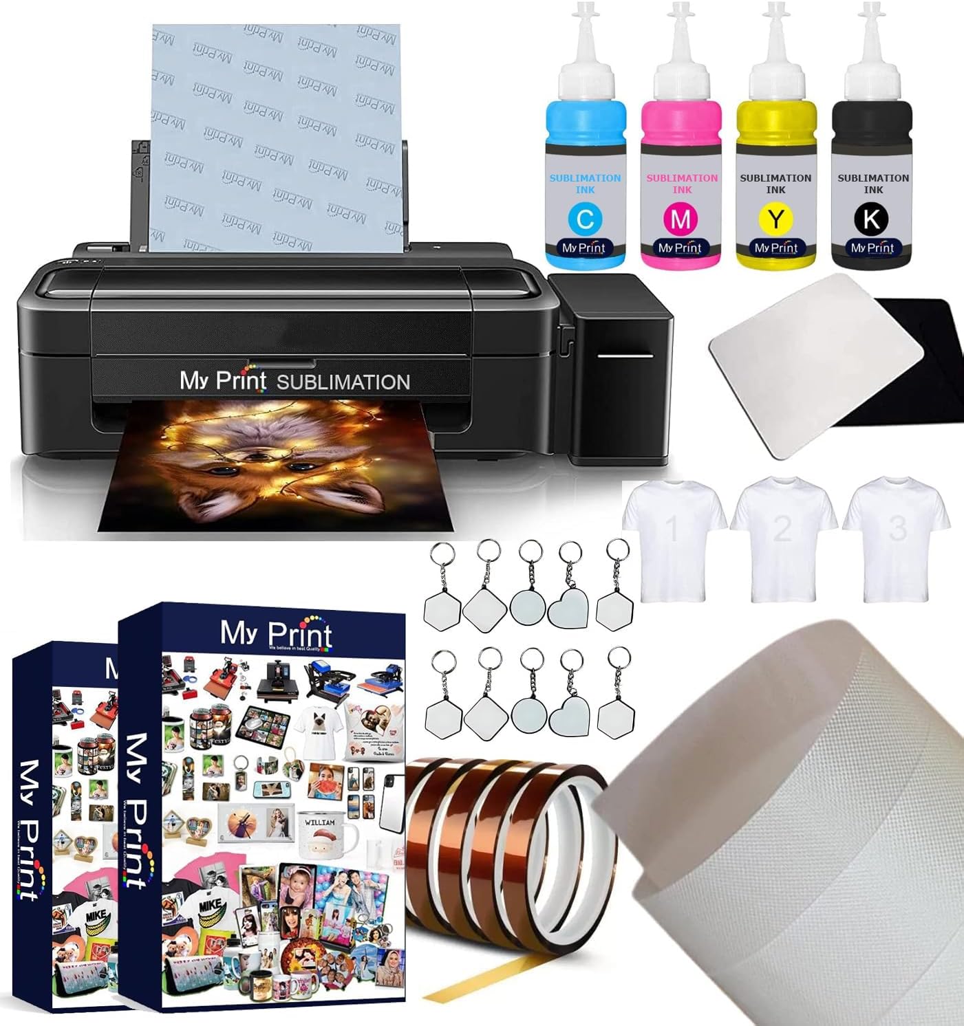 EPSON Printer L130 with Sublimation Ink, Including 200 Sublimation Paper, 3 Pcs T-Shirt, Mouse Pad 2 Pcs