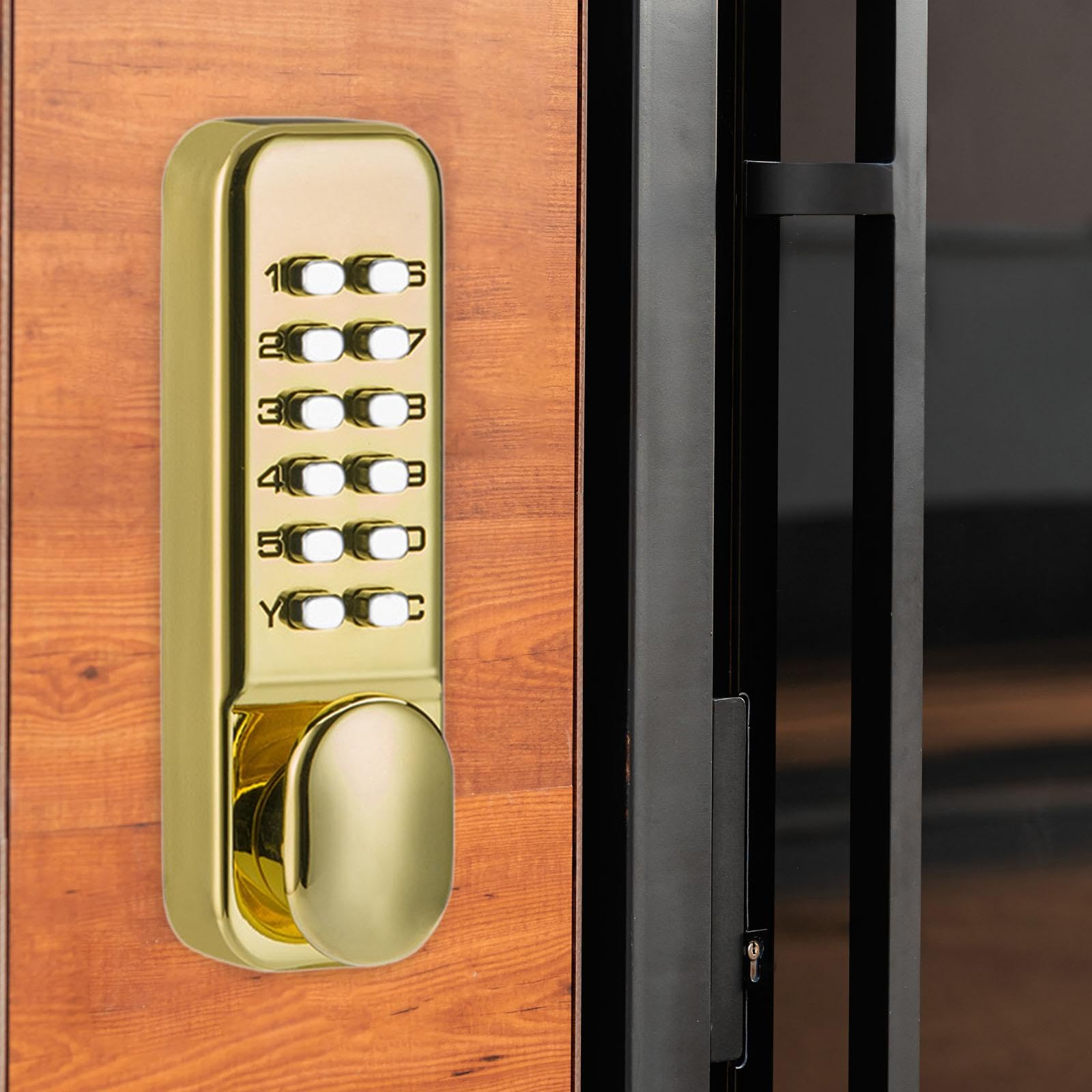 MagiDeal Serrure de Porte à Code Mécanique, Combinaison Dorée de Code Chiffres sans Clé, Verrouillage à Mot de Passe avec Poignée pour Porte, Or