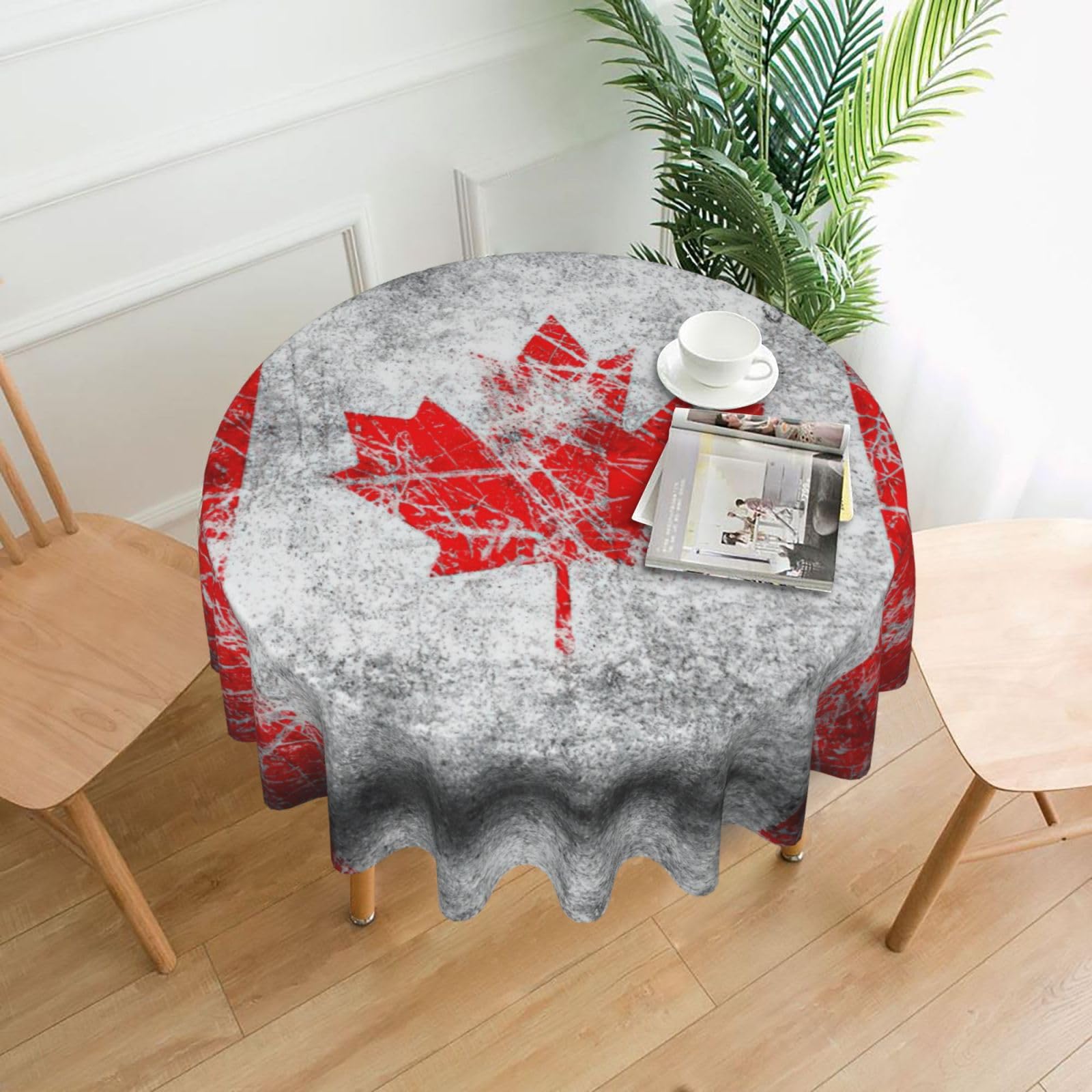 SDEGTHO Retro Canada Flag Print Modern Retro Round Tablecloth 60in Polyester Fabric Cover for Party Dining Table Washable
