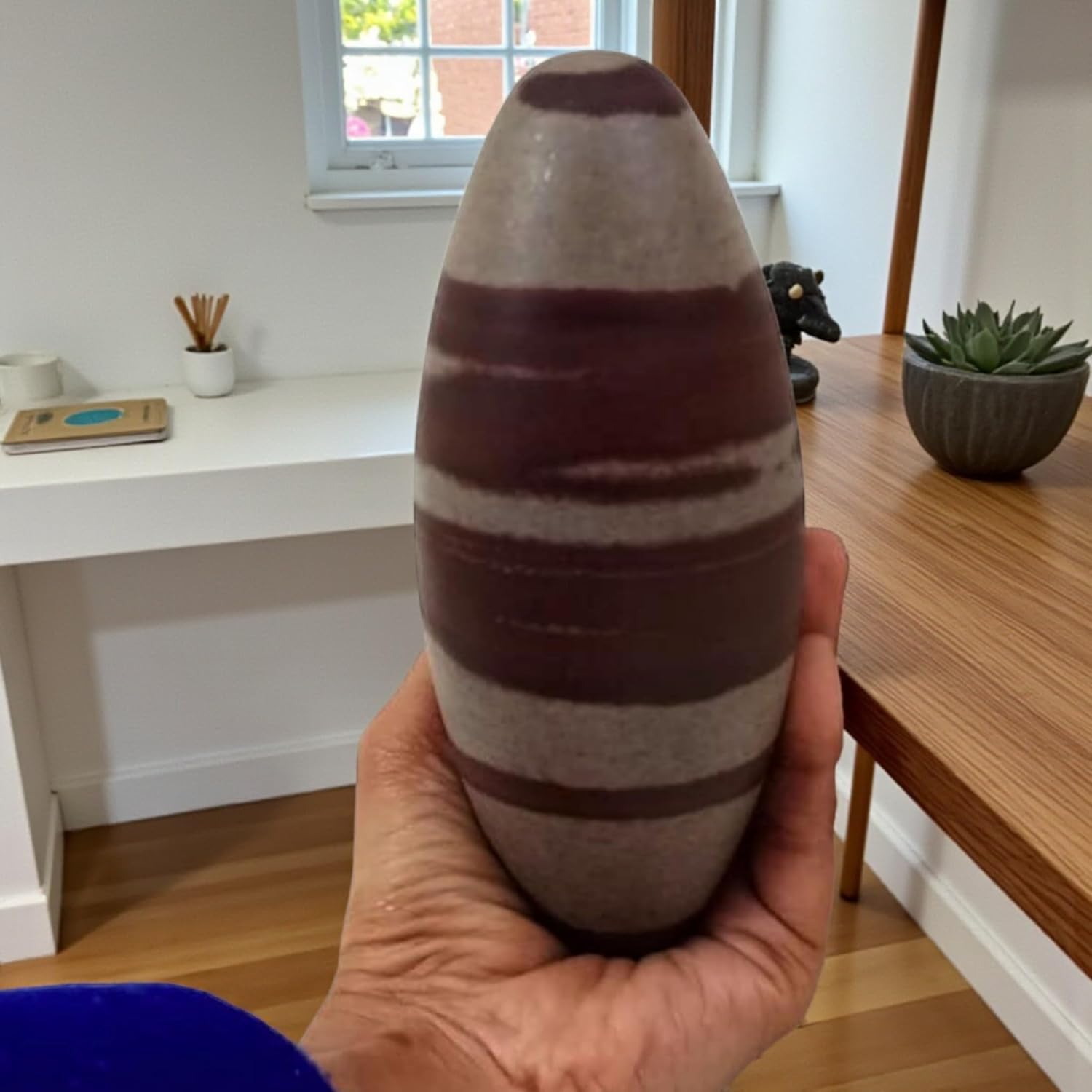 Narmada Stone Shiva Lingam 6 Inch – Natural Banalinga Stone from Narmada River, Handcrafted Stone Decor for Home, Meditation Space & Display, Polished River Stone Sculpture Gift Item