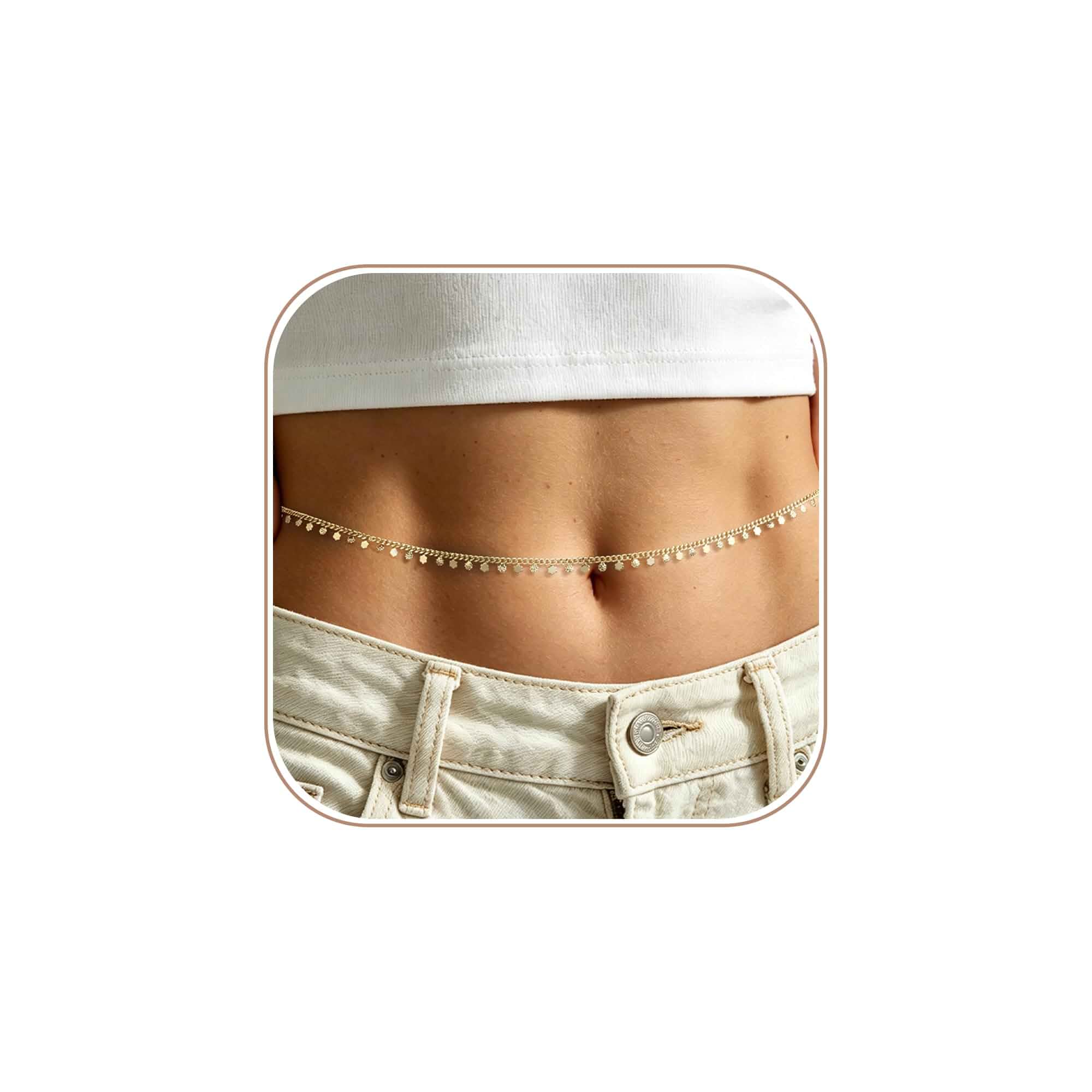 JINEAR 14K Gold Plated Waist Chain for Women Body Chain Belly Chains Dainty Bead Chains Waterproof Summer Beach Bikini Accessories Gold Jewelry Belt Festival Outfits for Women