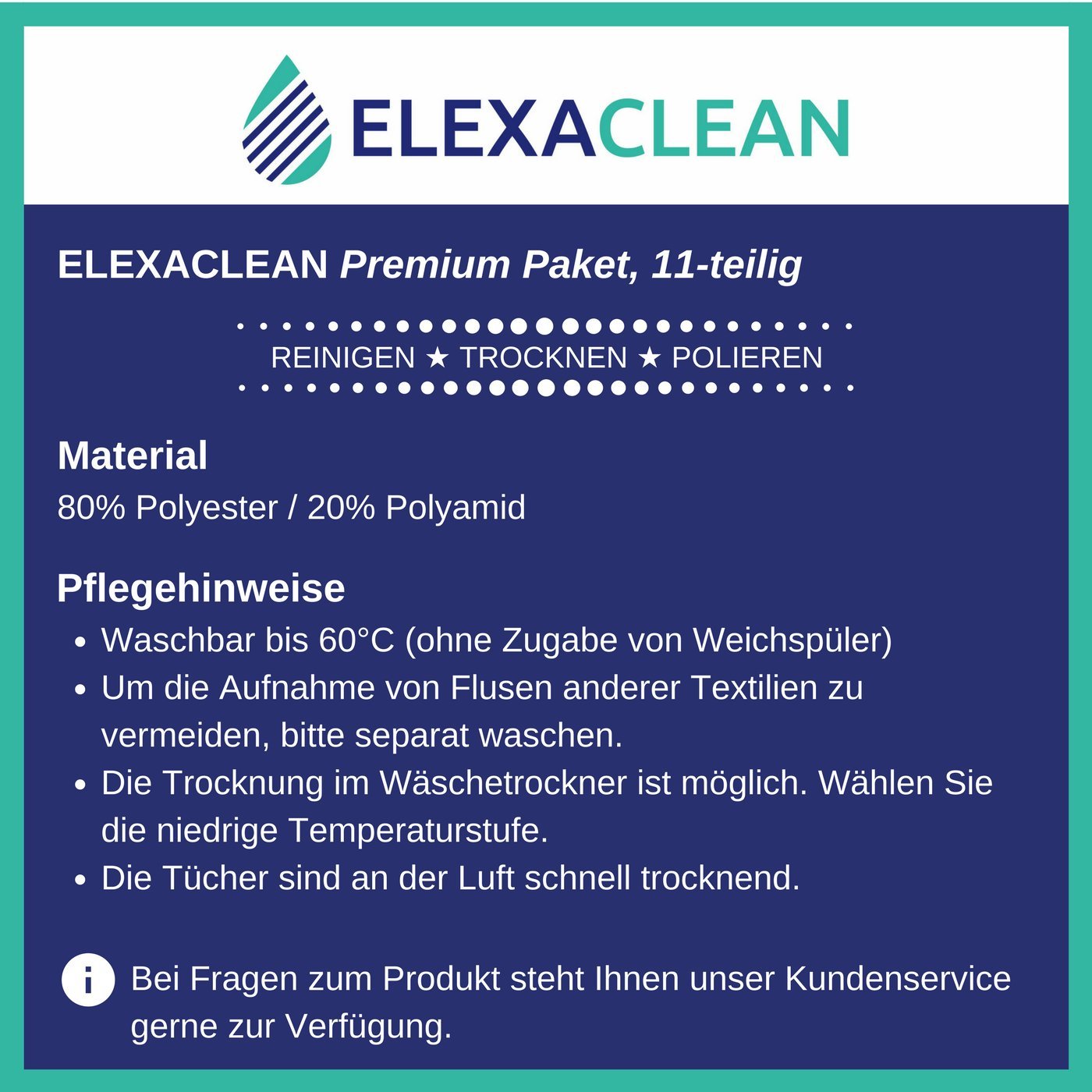 ELEXACLEAN Premium Mikrofaser Set - Trockentuch Autotuch Poliertuch Waffeltuch (11-teilig), Profi Tücher zum Polieren, Trocknen, Reinigen