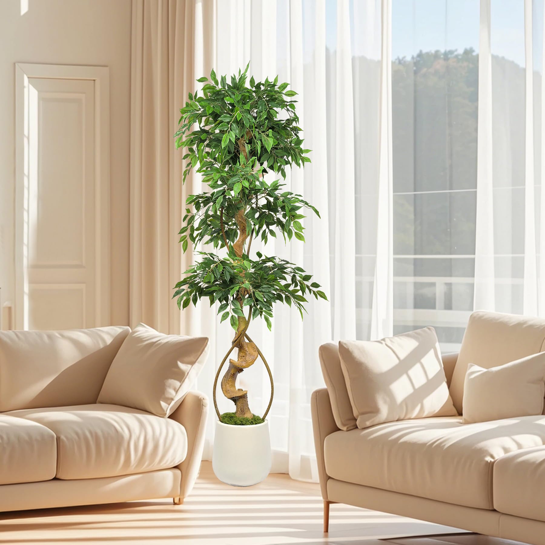 Piante Finte Grandi, Albero di Baniano Pianta Finta Alta da 180 CM, Piante Finte Che Sembrano Vere, Piante Artificiali Adatte per Interno, Esterno, Casa, Ufficio, Giardino, Decorazione