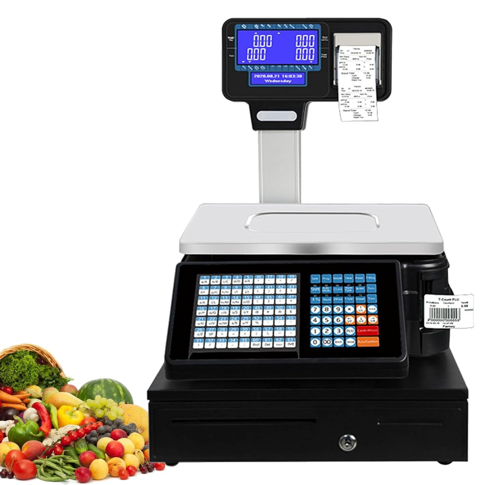 Bilancia digitale con doppia stampa per etichette con codice a barre, bilancia elettronica per prezzi con display bifacciale commerciale per alimenti, carne, gastronomia, fruttivendolo, D (B (C)