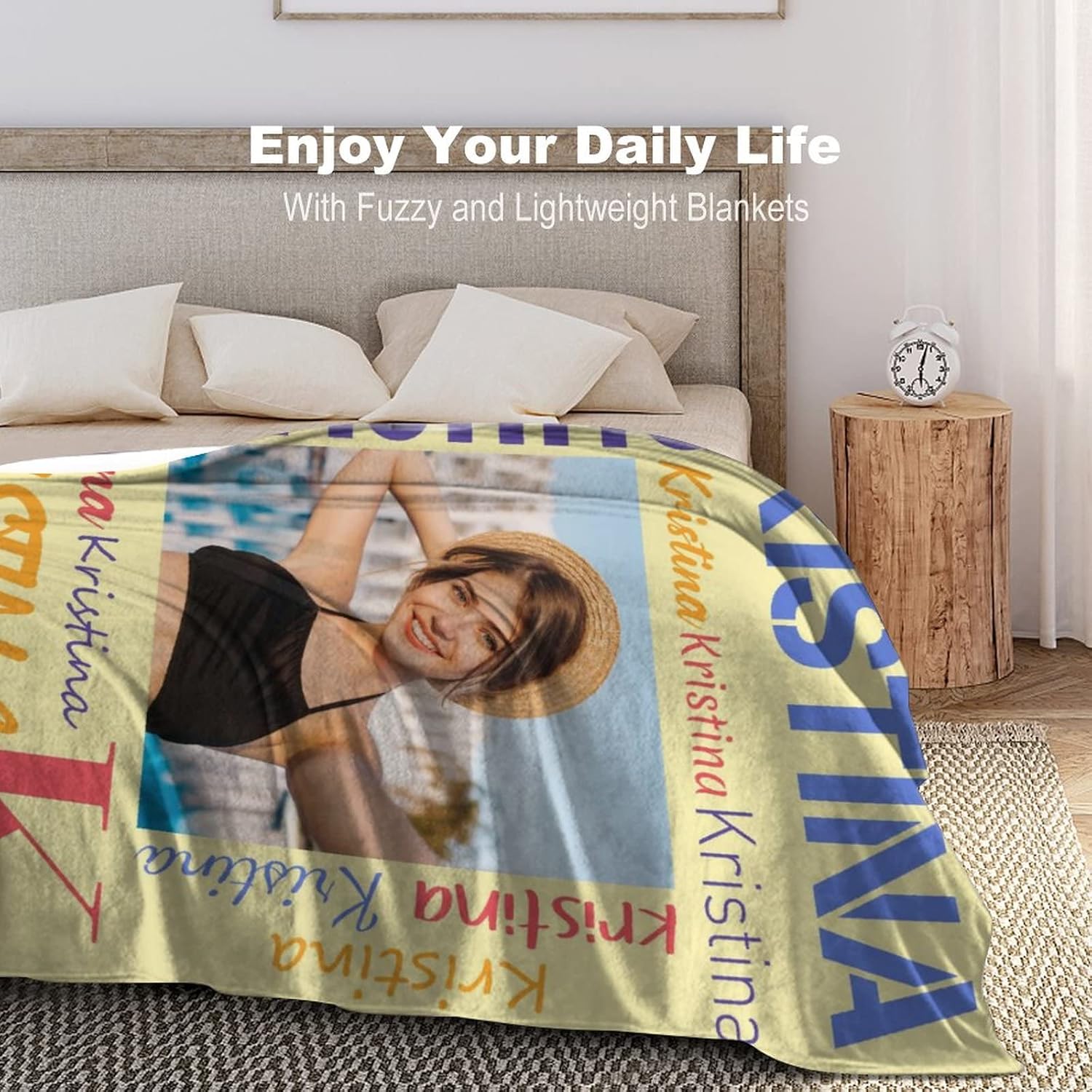 Customized Name Blanket with Photo, Custom Monogram Blanket Personalized Fleece Throw Blankets for Adult Kids Toddler Birthday Christmas Halloween Mothers Fathers Valentines Day Gift 50"x60"